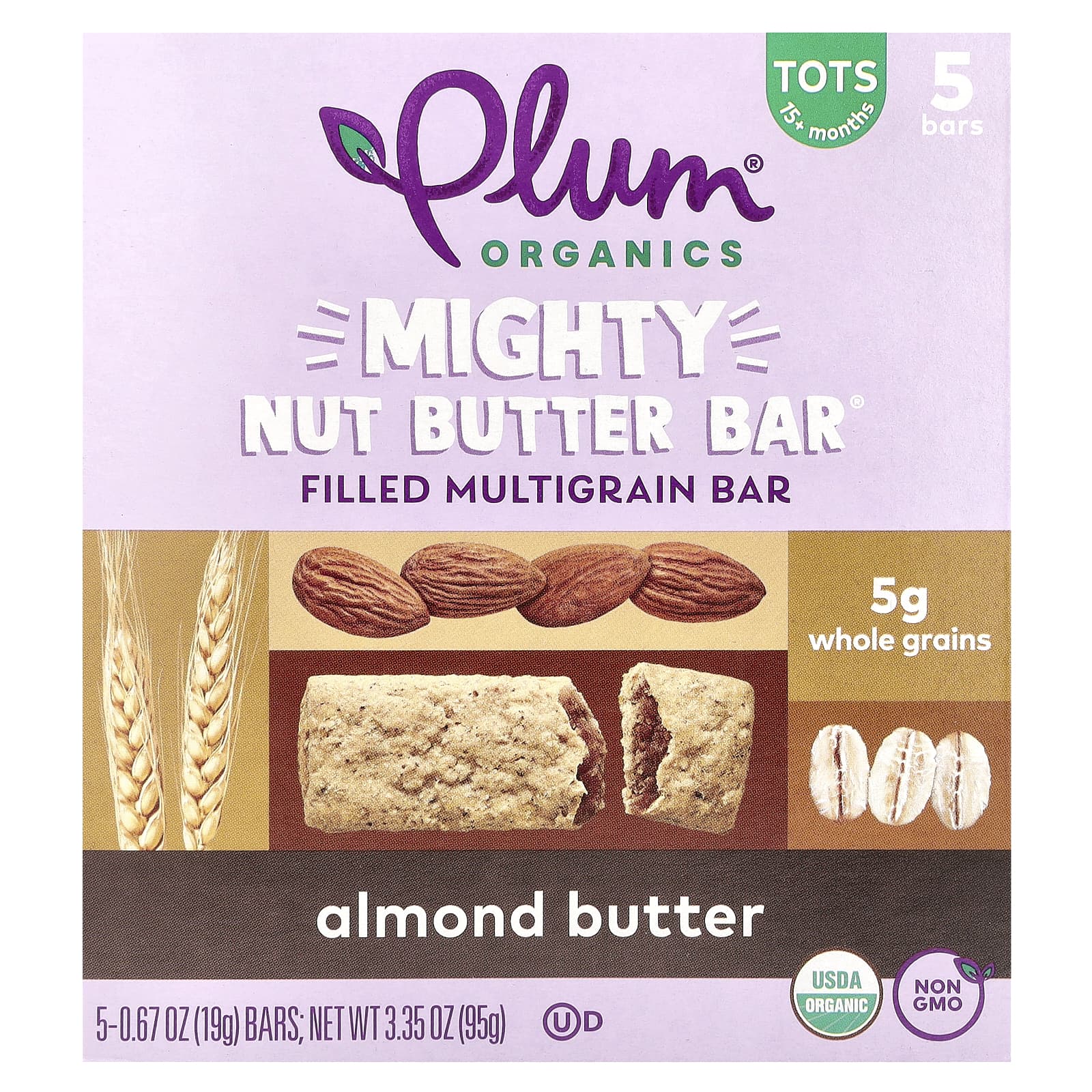 Plum Organics Mighty Nut Butter Bar для детей от 15 месяцев миндальное масло 5 батончиков по 19 г 067 унции 1590₽