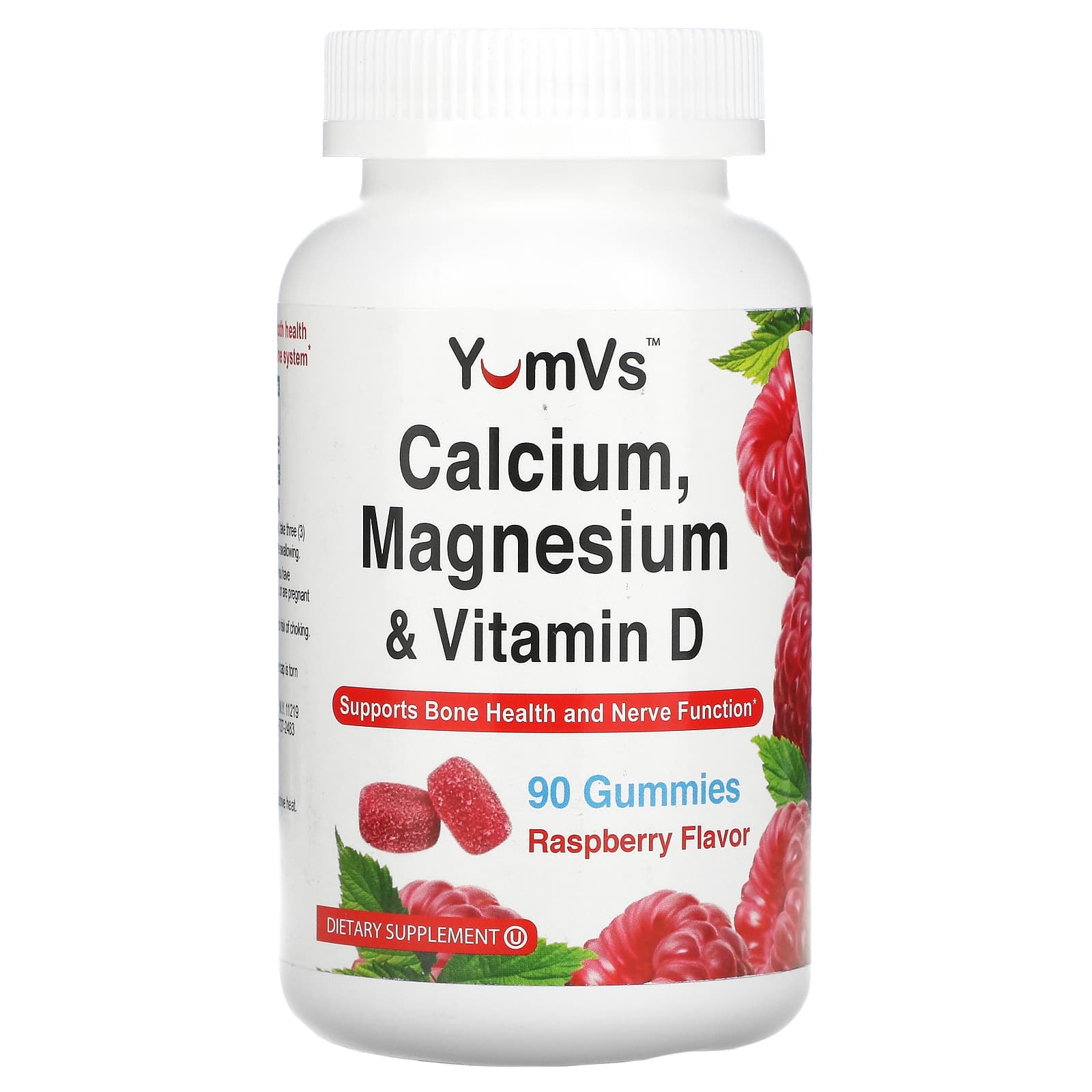 YumVs, Calcium, Magnesium - Vitamin D, Raspberry Flavor, 90 Gummies