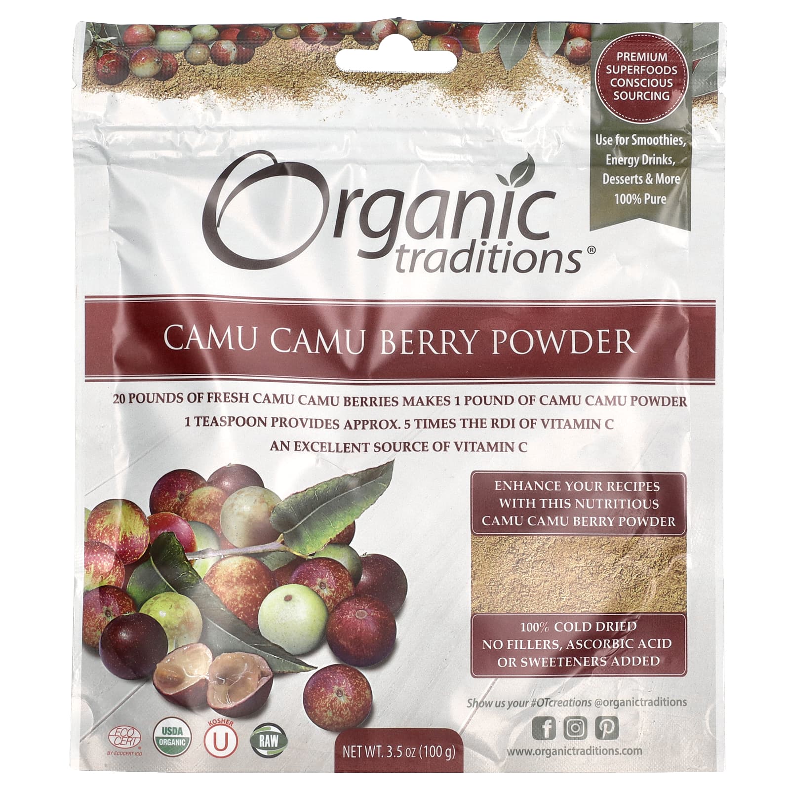 Organic Traditions Ягоды каму-каму 100 г 35 унции 2290₽
