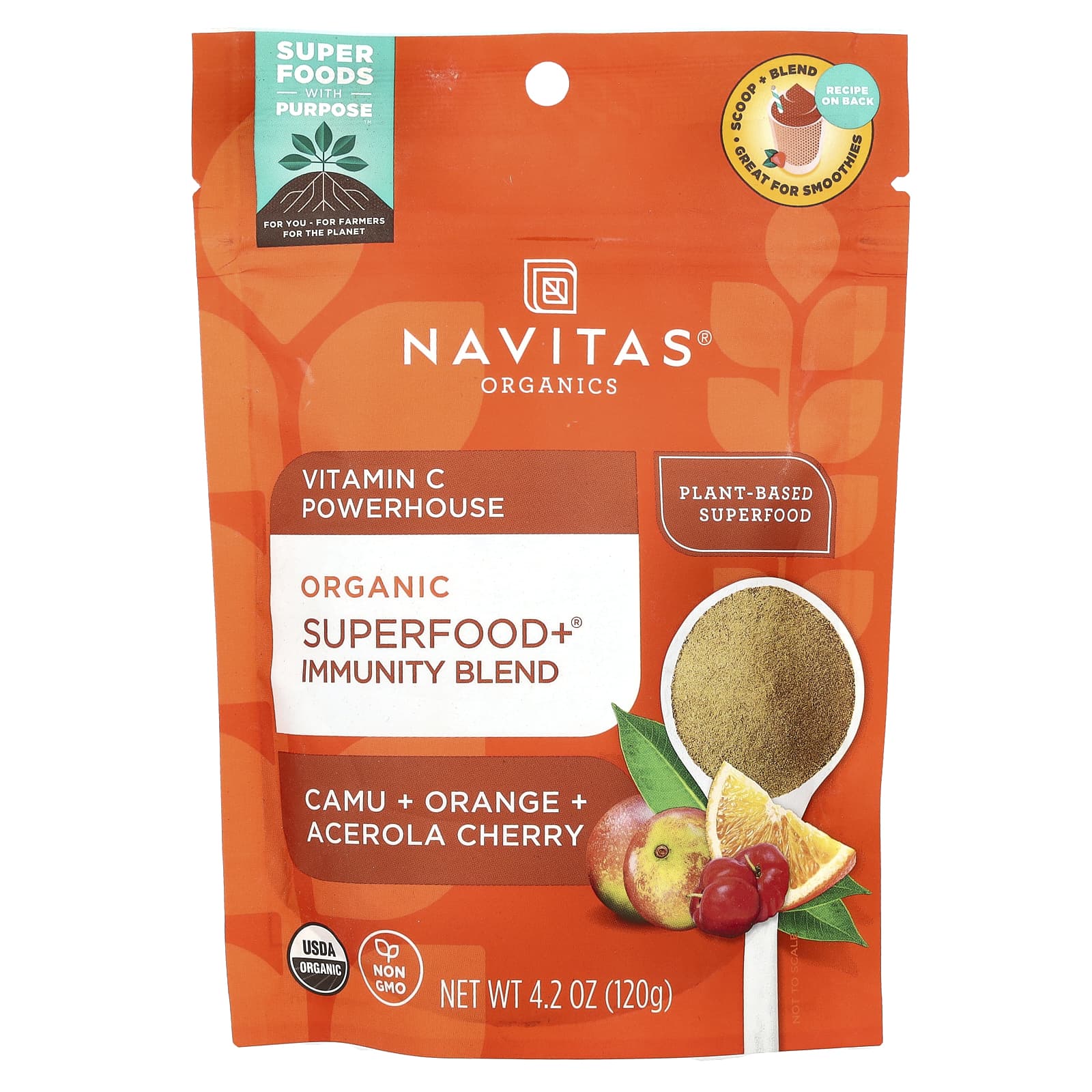 Navitas Organics Organic Superfood Immunity Blend витамин C Powerhouse каму апельсин и ацерола 120 г 42 унции 2490₽