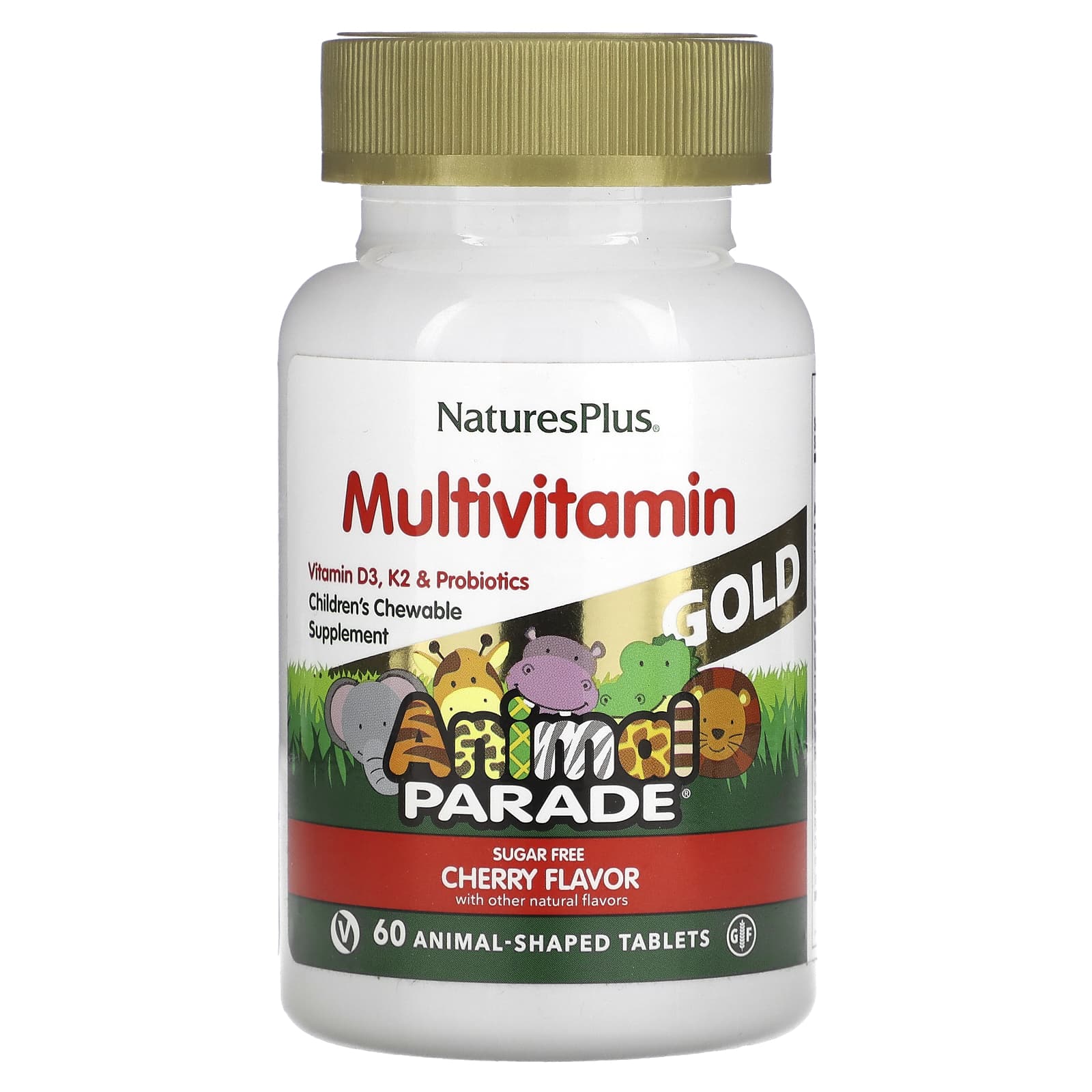 NaturesPlus Animal Parade Gold мультивитаминная добавка для детей вишня 60 таблеток в форме животных 3090₽