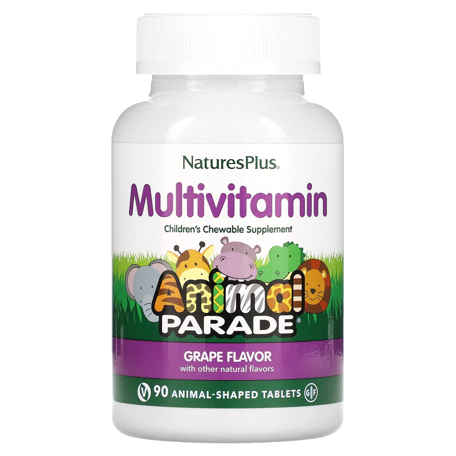 NaturesPlus Source of Life Animal Parade жевательные мультивитамины с микроэлементами для детей со вкусом винограда 90 таблеток в форме животных 3090₽