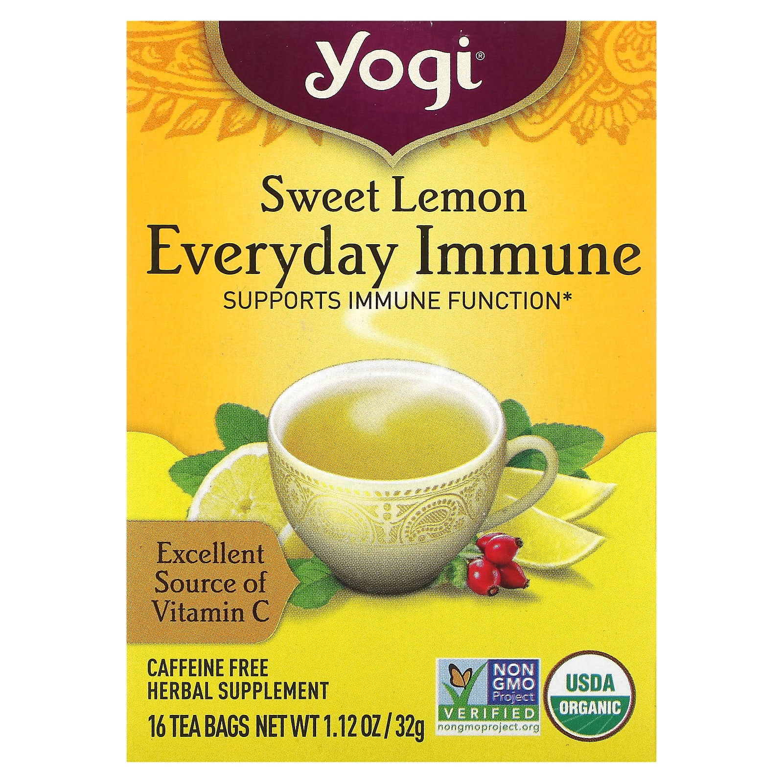 Yogi Tea Everyday Immune чай для поддержки иммунитета со вкусом сладкого лимона без кофеина 16 чайных пакетиков по 32 г 112 унции 1590₽