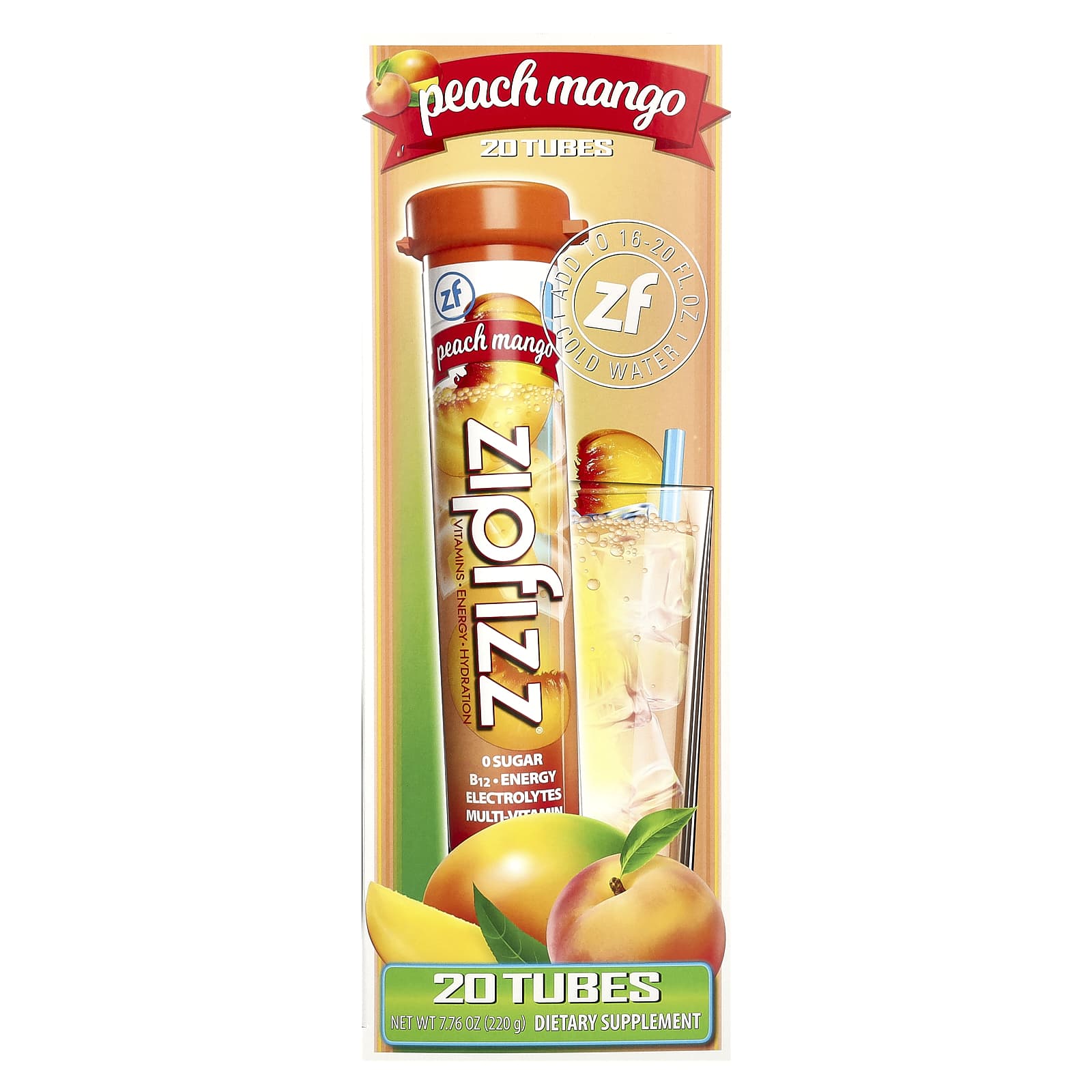Zipfizz Energy Drink Mix персик и манго 20 тюбиков по 11 г 039 унции 4590₽