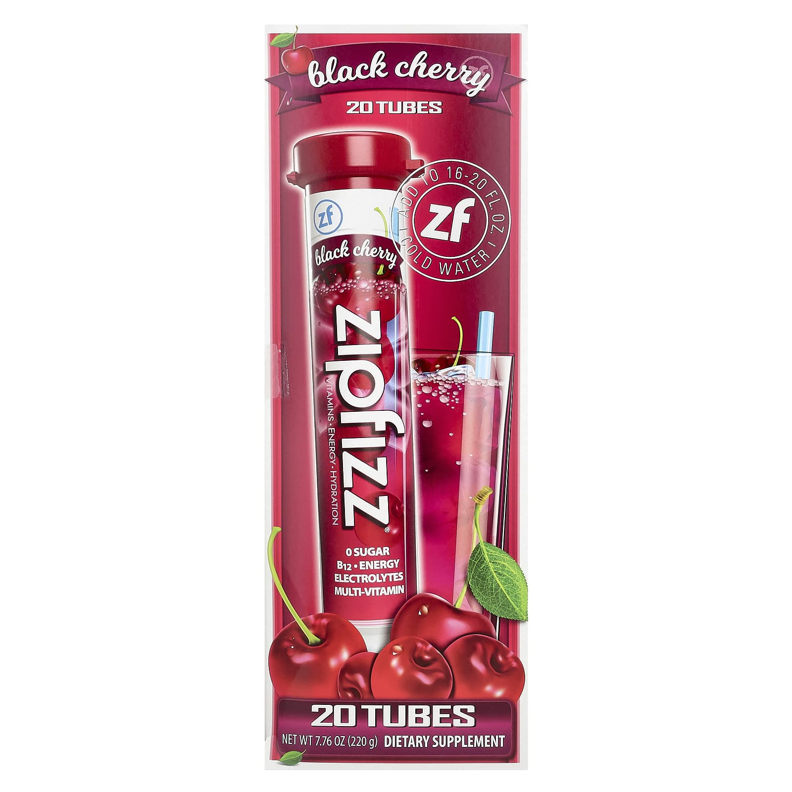 Zipfizz, Смесь для энергетических напитков, черная вишня, 20 тюбиков по 11 г (0,39 унции)