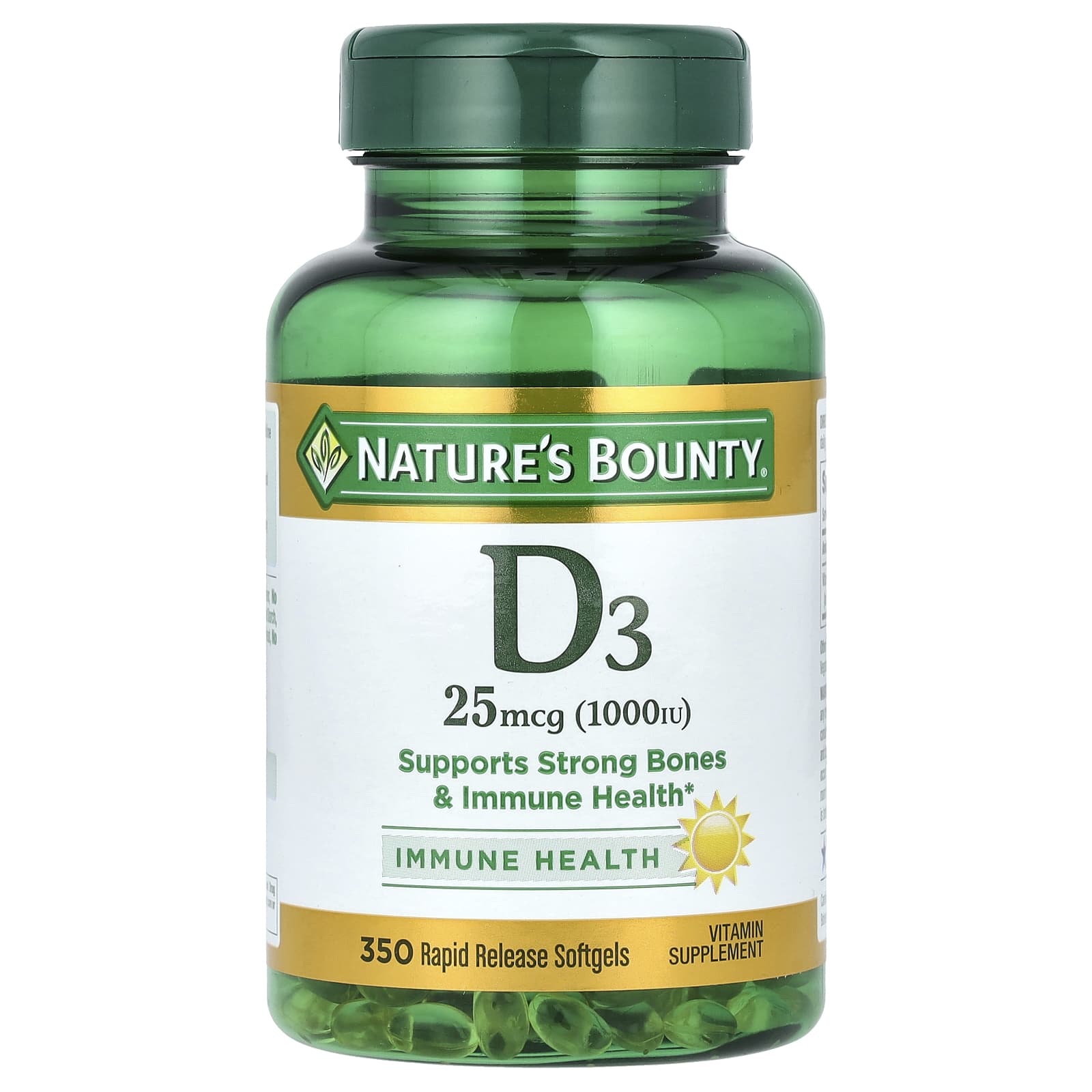 Natures Bounty D3 Immune Health 25 мкг 1000 МЕ 350 мягких таблеток с быстрым высвобождением 2690₽