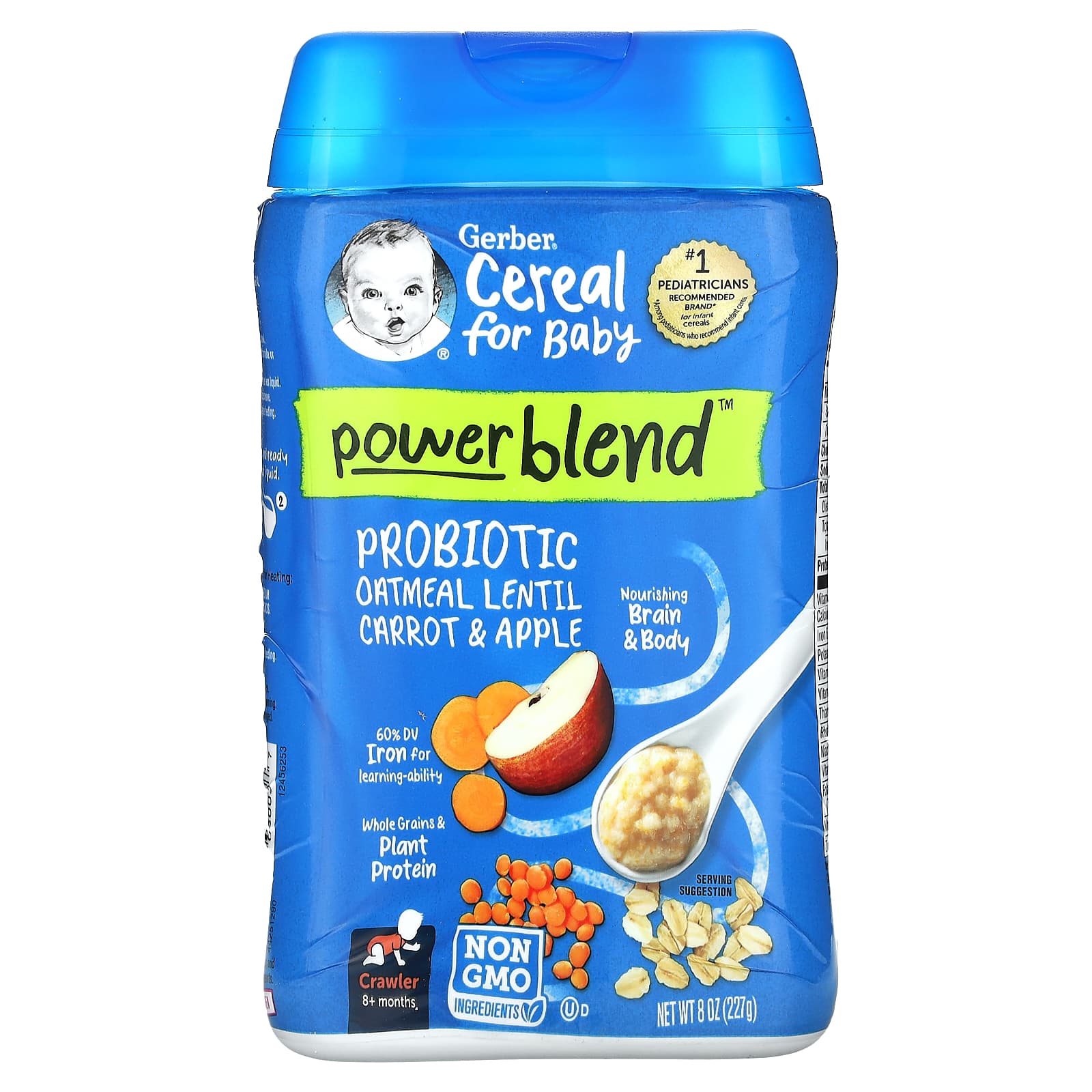 Gerber Cereal for Baby смесь Power Blend от 8 месяцев овсянка с пробиотиком чечевица морковь и яблоко 227 г 8 унций 1590₽