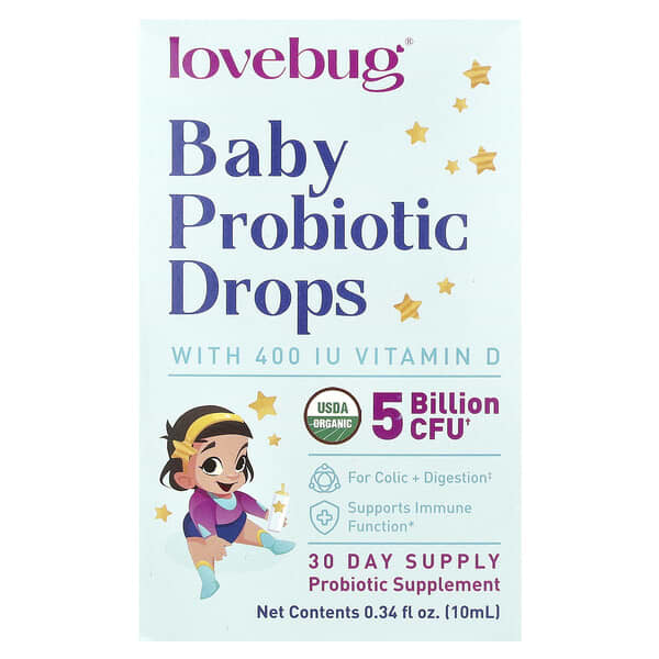 LoveBug Probiotics, пробиотик для детей, в жидкой форме, 5 млрд КОЕ, 10 мл (0,34 жидк. унции)