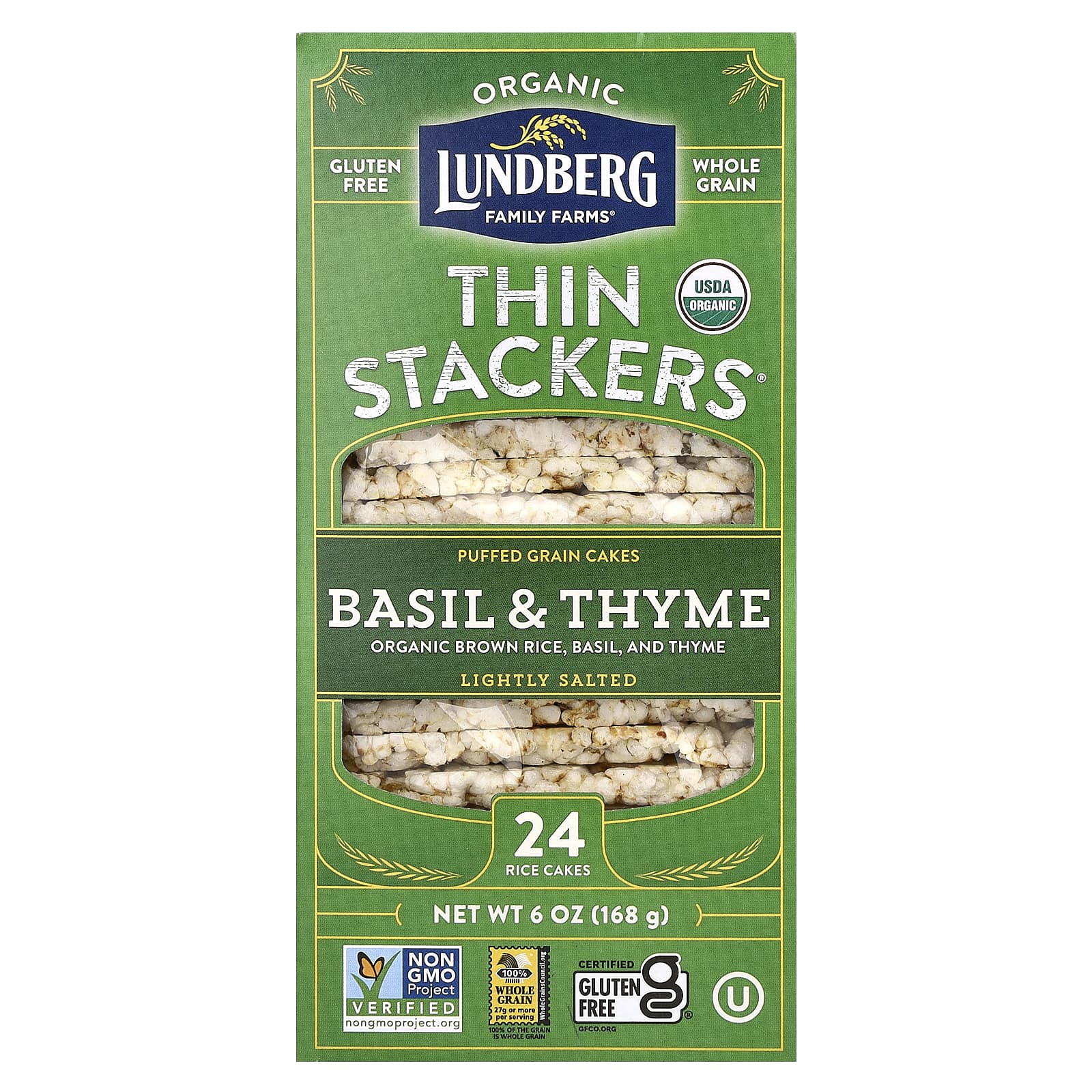 Lundberg Organic Thin Stackers воздушные зерновые пироги базилик и чабрец слабосоленые 24 рисовых пирога 168 г 6 унций 1590₽