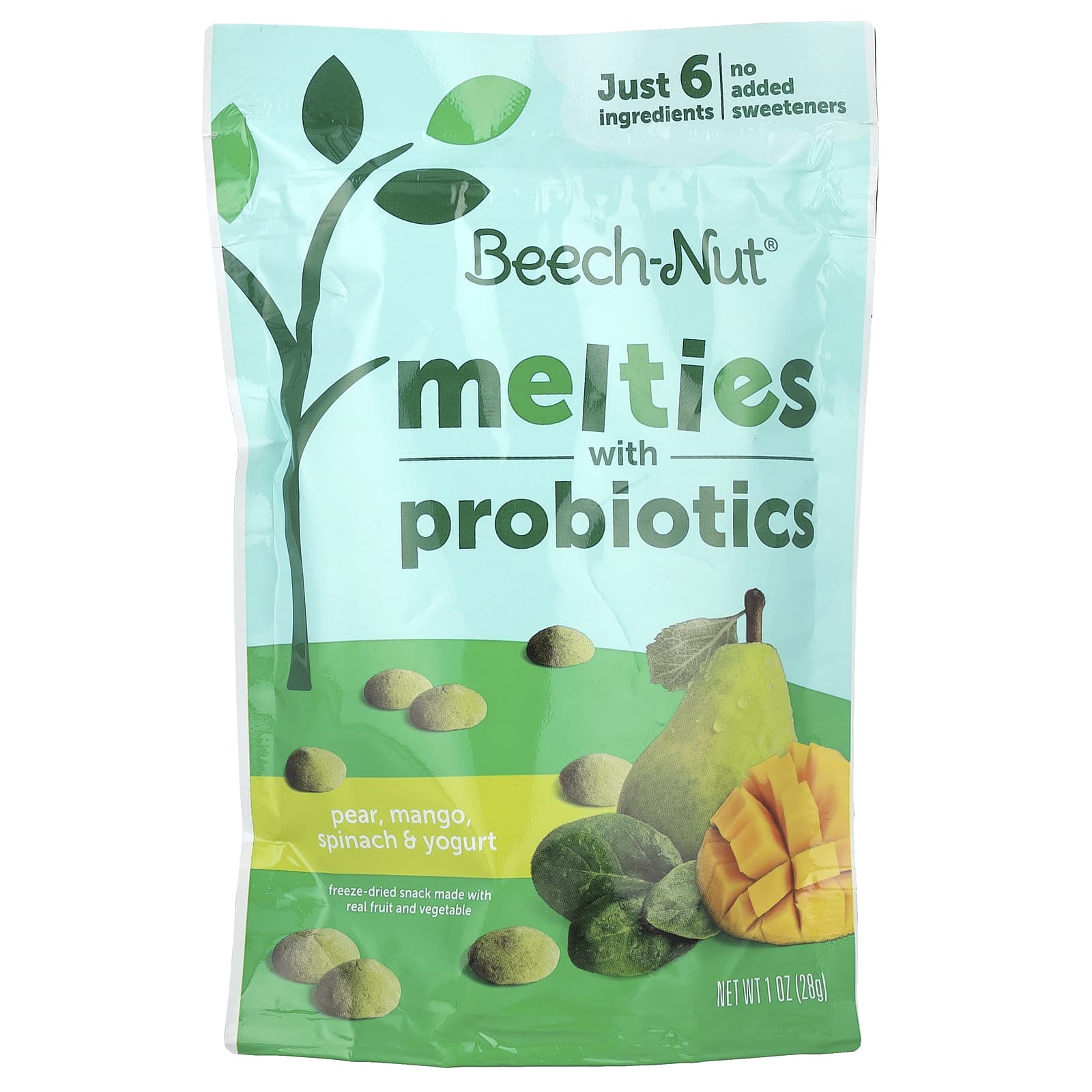 Beech-Nut Melties с пробиотиками для детей от 8 месяцев груша манго шпинат и йогурт 28 г 1 унция 1590₽