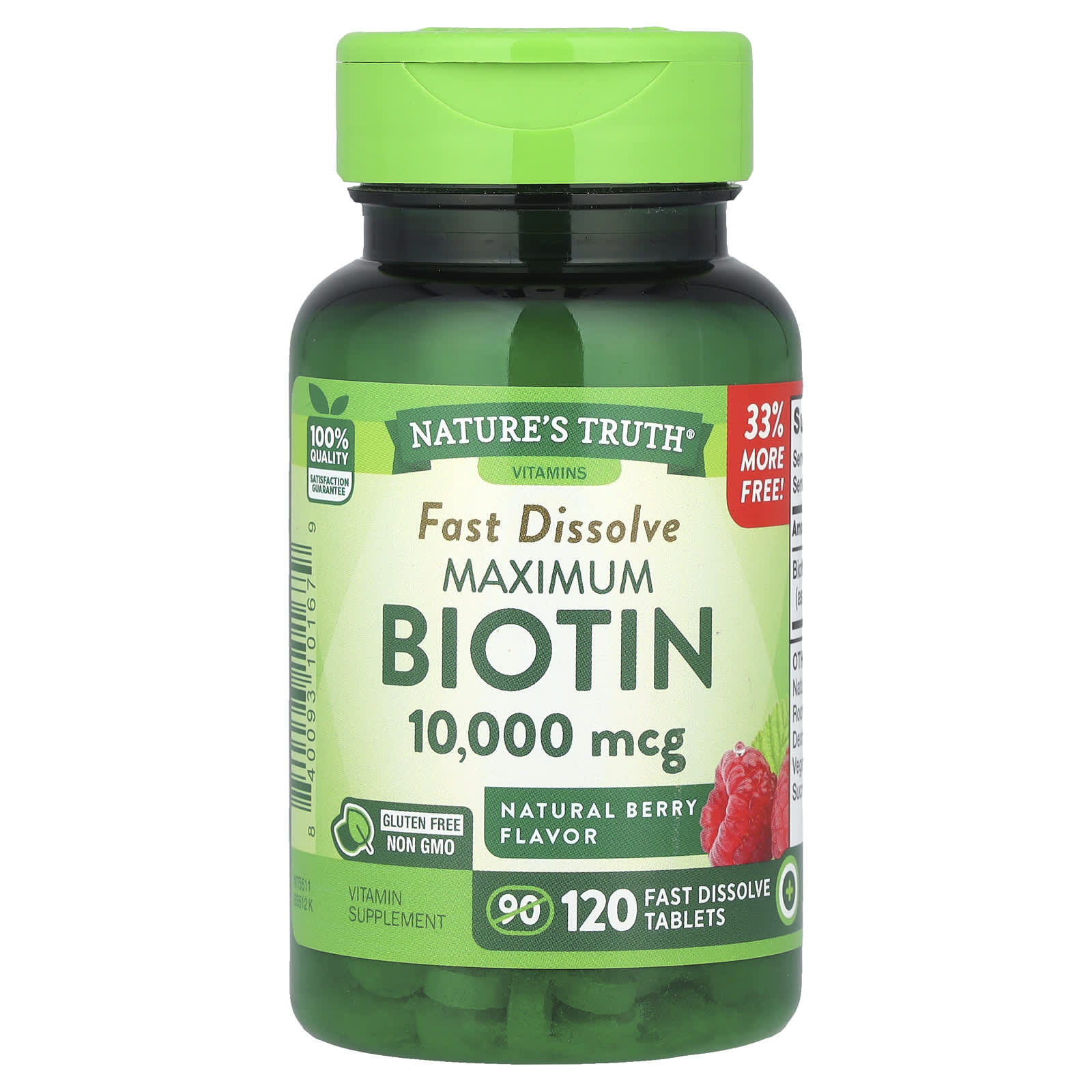 Natures Truth Maximum Biotin Натуральные ягоды 10000 мкг 120 быстро растворяющихся таблеток 2590₽