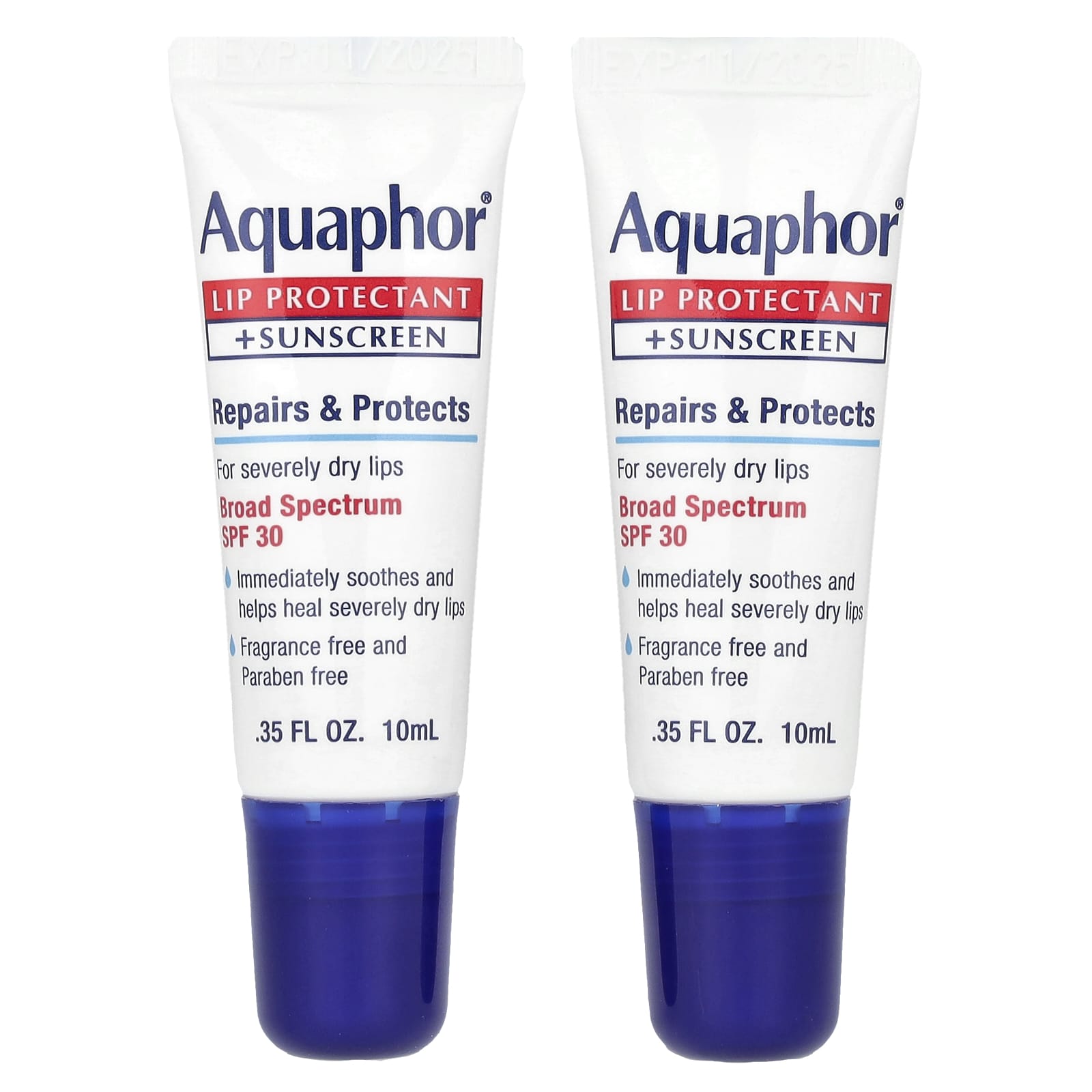 Aquaphor, Средство для защиты губ и солнцезащитное средство, SPF 30, 2 тюбика по 10 мл (0,35 жидк. Унции)