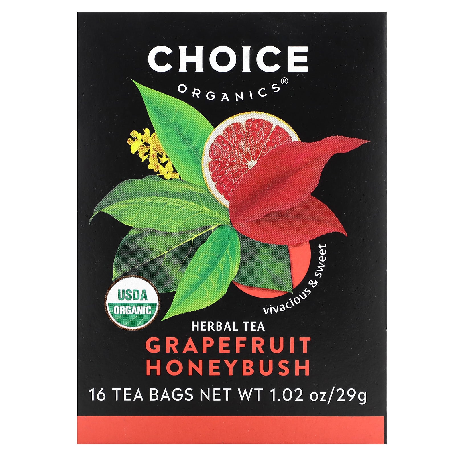 Choice Organic Teas Herbal Tea грейпфрут и ханибуш без кофеина 16 чайных пакетиков 29 г 102 унции 1590₽