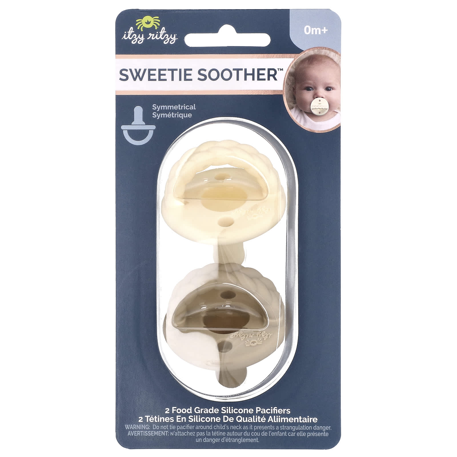 itzy ritzy Sweetie Soother пищевые силиконовые пустышки от 0 месяцев кремово-коричневая оплетка 2 пустышки 1990₽