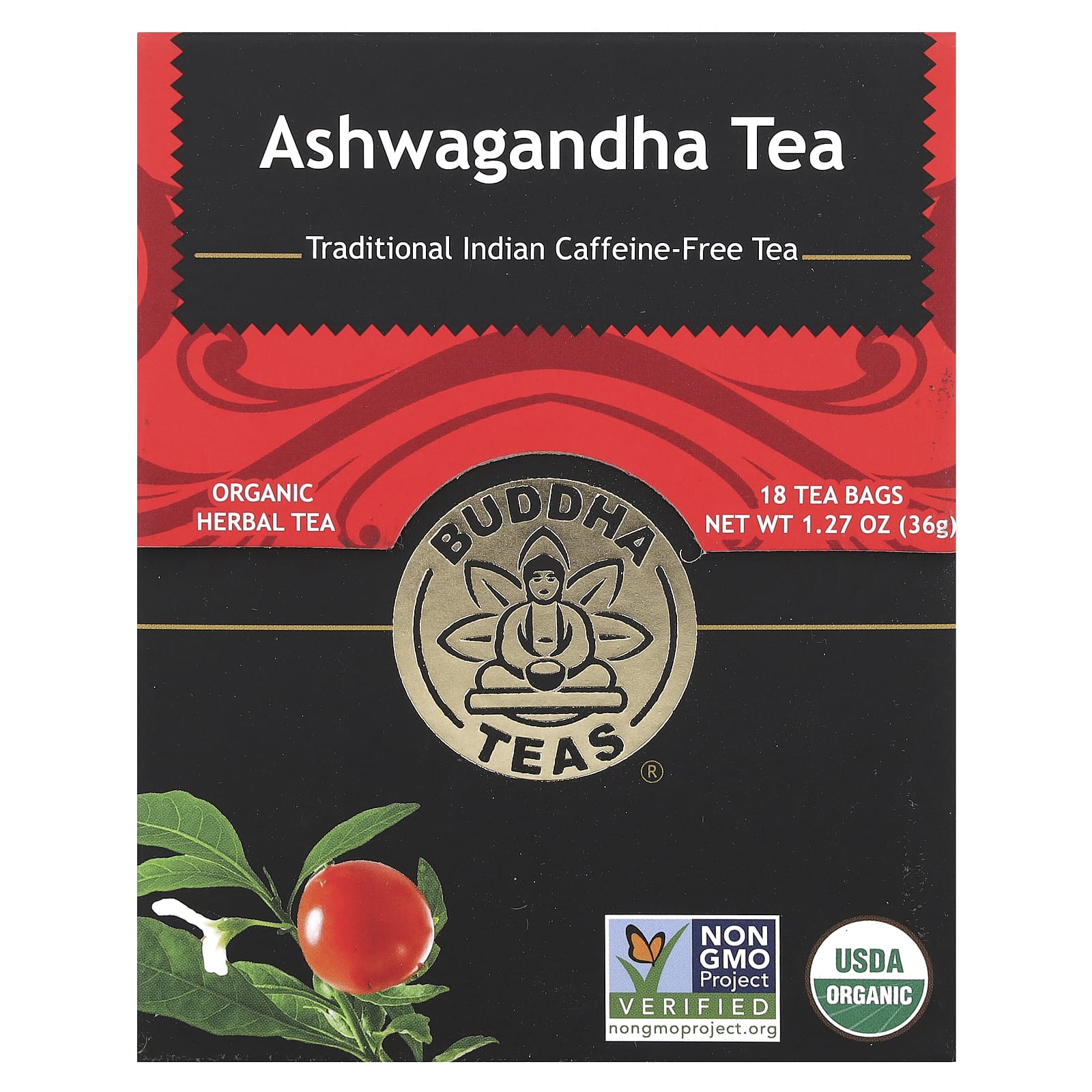 Buddha Teas Органический травяной чай ашваганда 18 чайных пакетиков 36 г 127 унции 1790₽