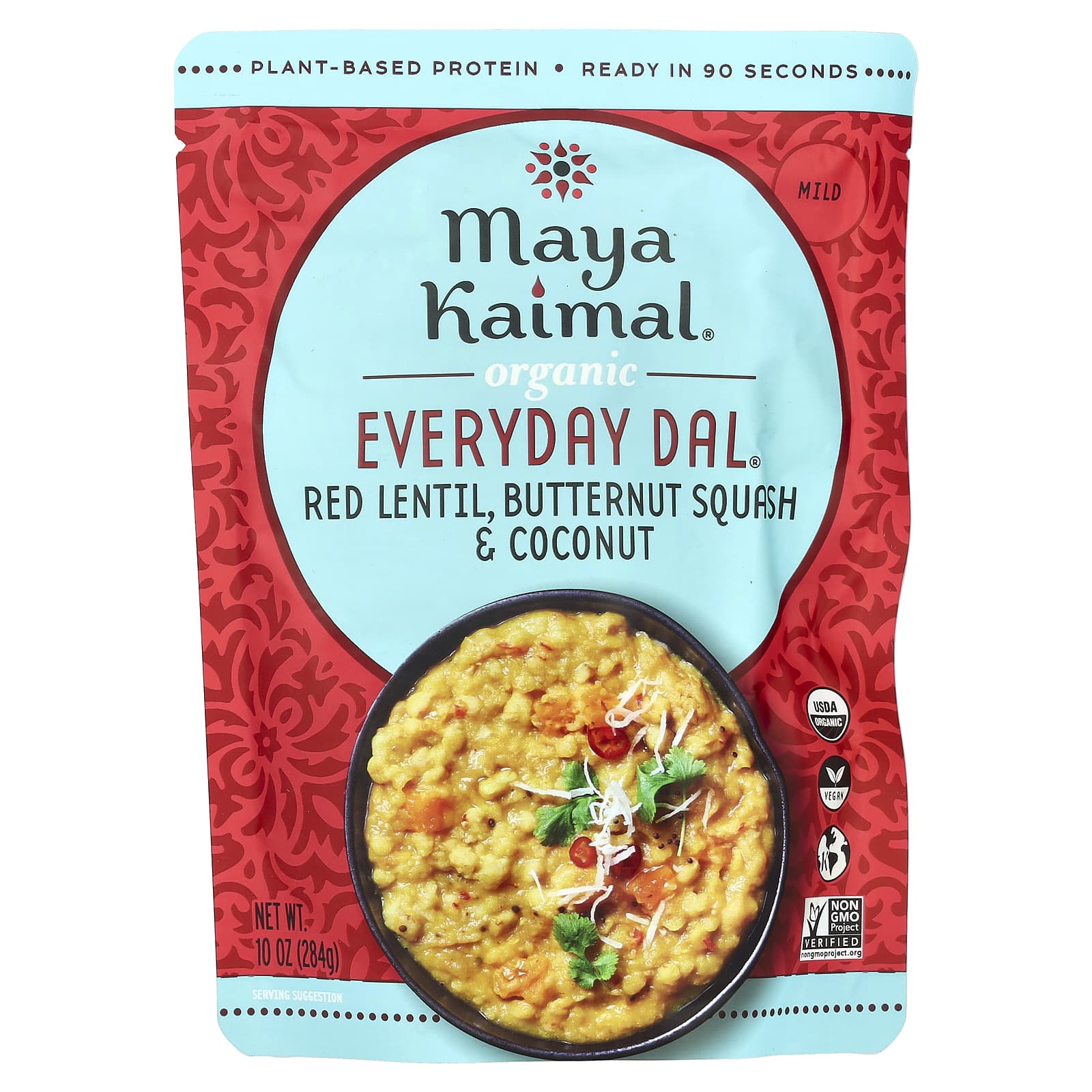 Maya Kaimal, Organic Everyday Dal, красная чечевица, мускатная тыква и кокос, 284 г (10 унций)