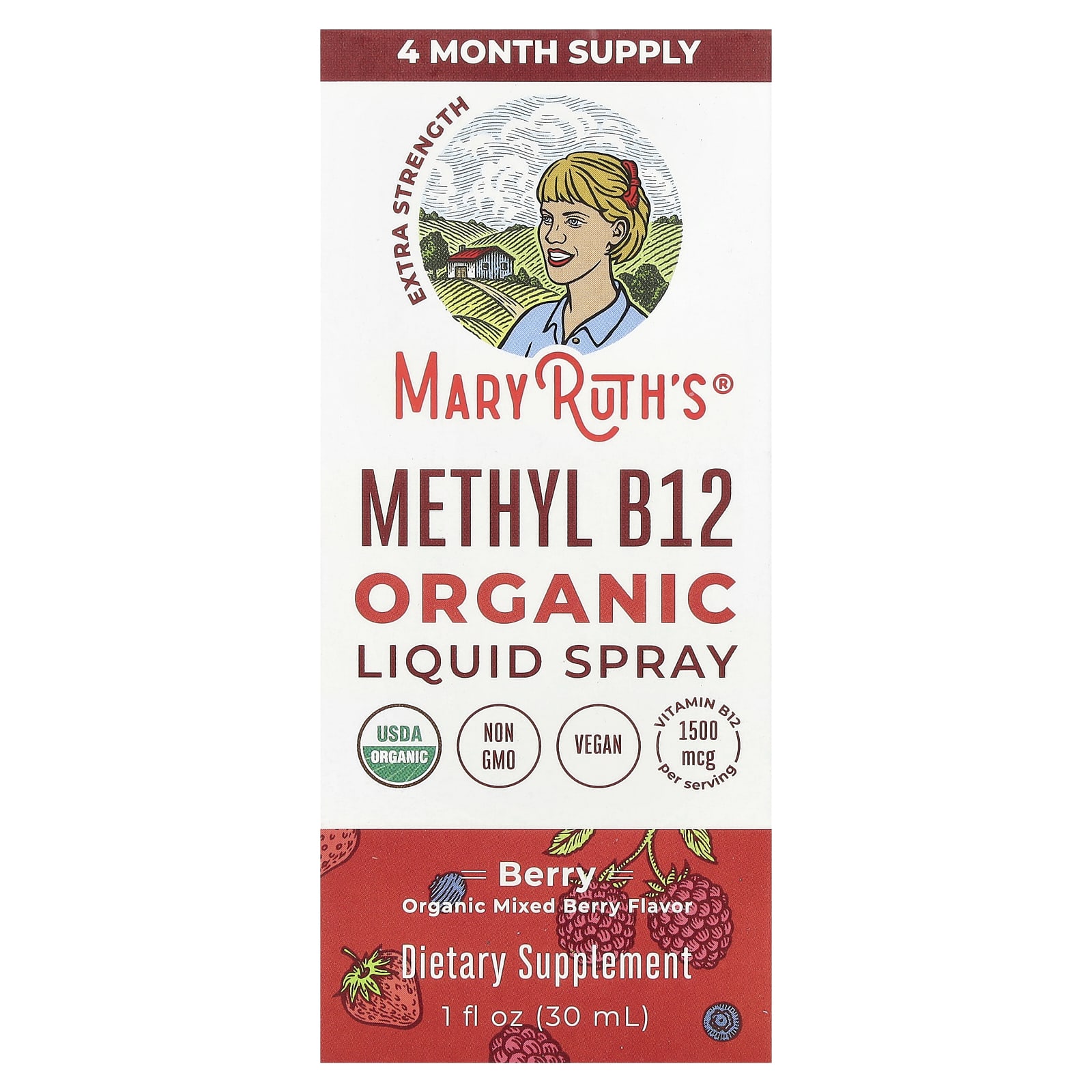 MaryRuths Organic Methly B12 жидкий спрей повышенная сила действия ягоды 30 мл 1 жидк Унция 4590₽