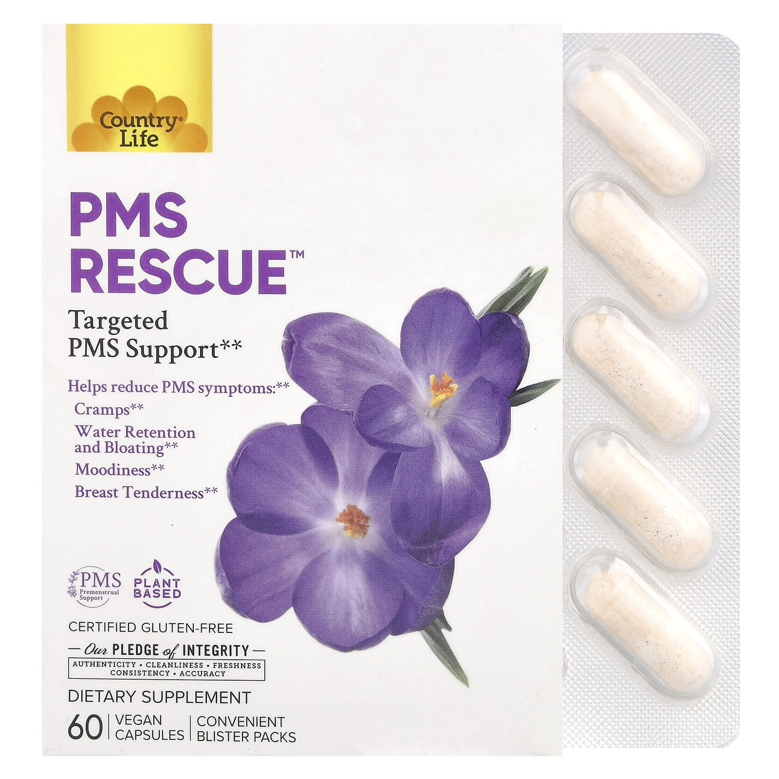 Country Life PMS Rescue таргетированная поддержка при ПМС 60 веганских капсул 4090₽