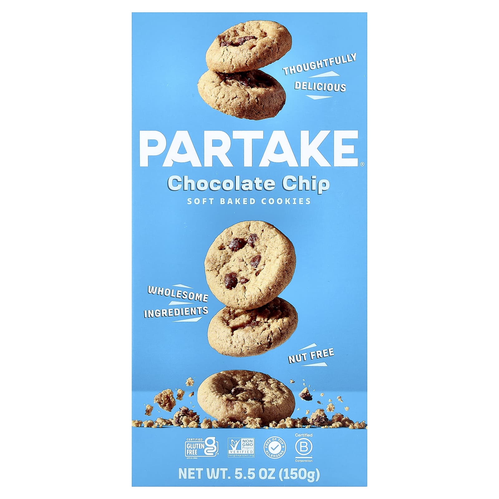 Partake, мягкое печенье, с шоколадной крошкой, 156 г (5,5 унции)