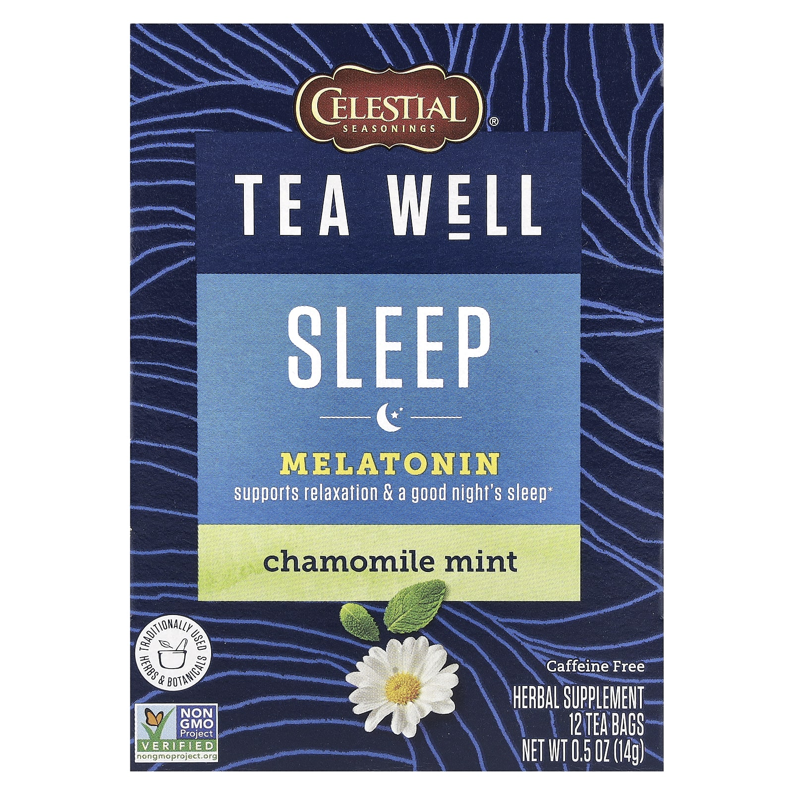 Celestial Seasonings Sleep мелатонин ромашка и мята без кофеина 12 чайных пакетиков 12 г 004 унции 1590₽