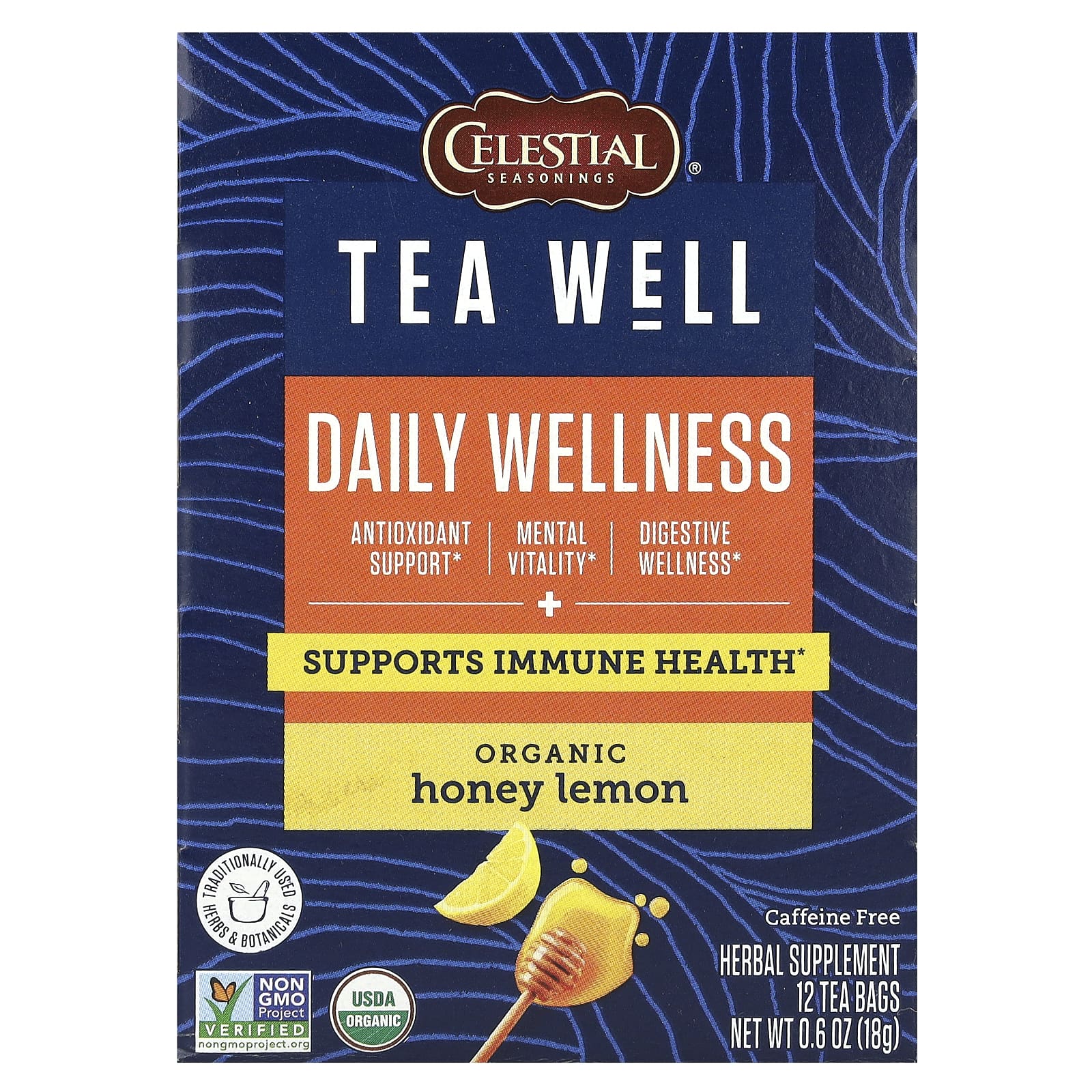 Celestial Seasonings Tea Well Daily Wellness органический мед и лимон без кофеина 12 чайных пакетиков по 16 г 006 унции 1590₽