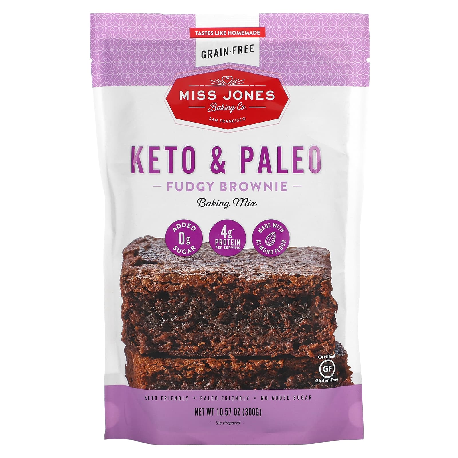Miss Jones Baking Co, Смесь для выпечки Keto - Paleo Fudgy Brownie, 300 г (10,57 унции)