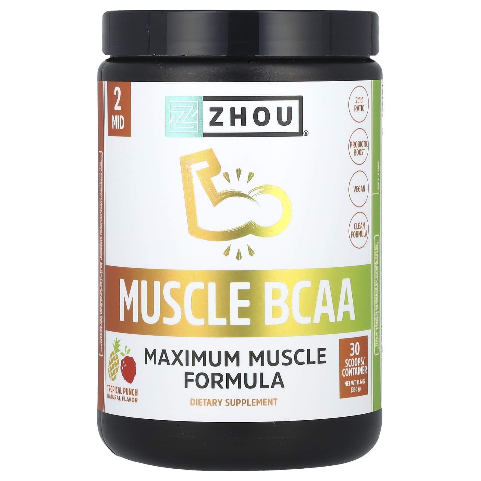 Zhou Nutrition Muscle BCAA Maximum Muscle Formula Tropical Punch 330 г 116 унции 4690₽