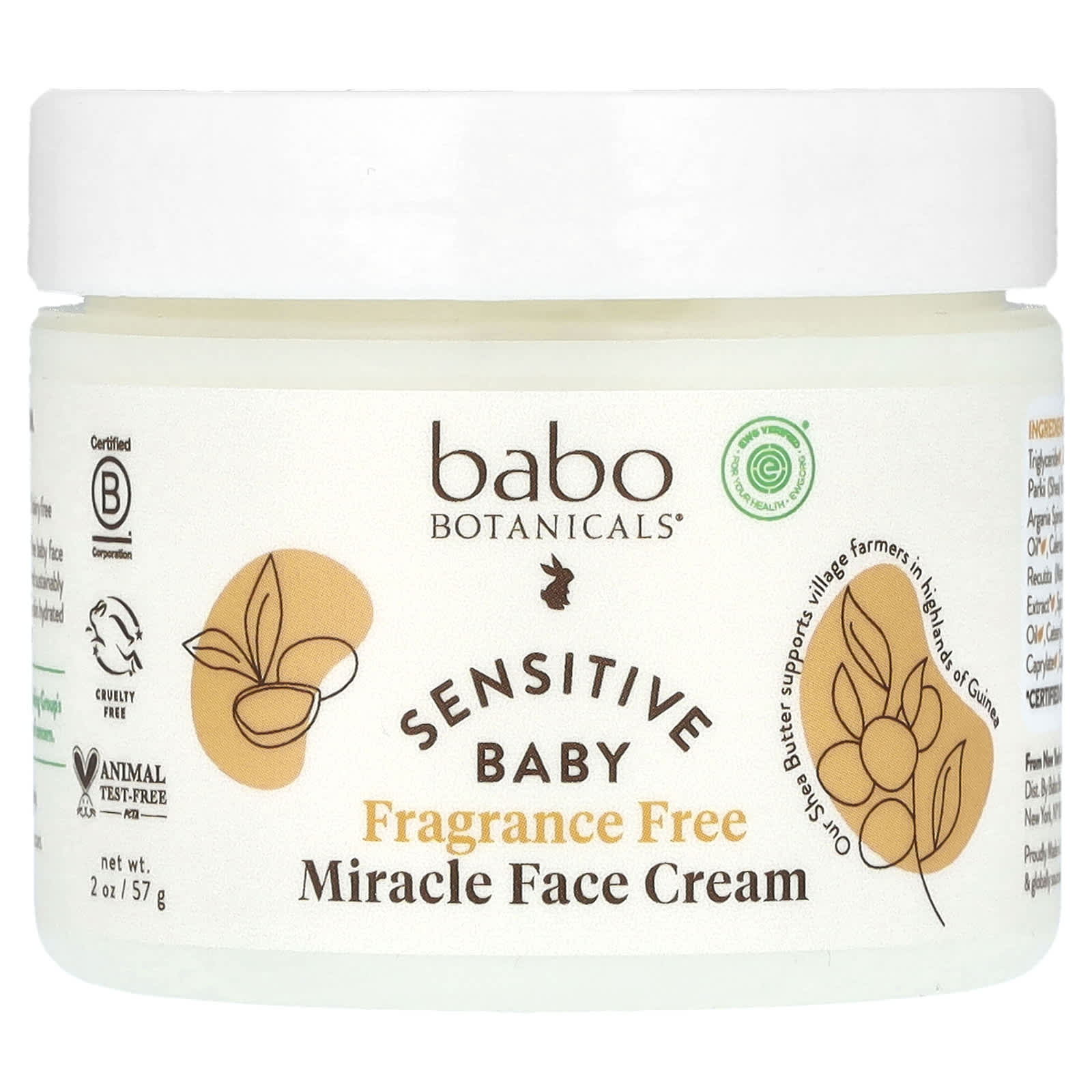 Babo Botanicals крем для лица для чувствительной кожи Baby Miracle без отдушки 57 г 2 унции 2990₽
