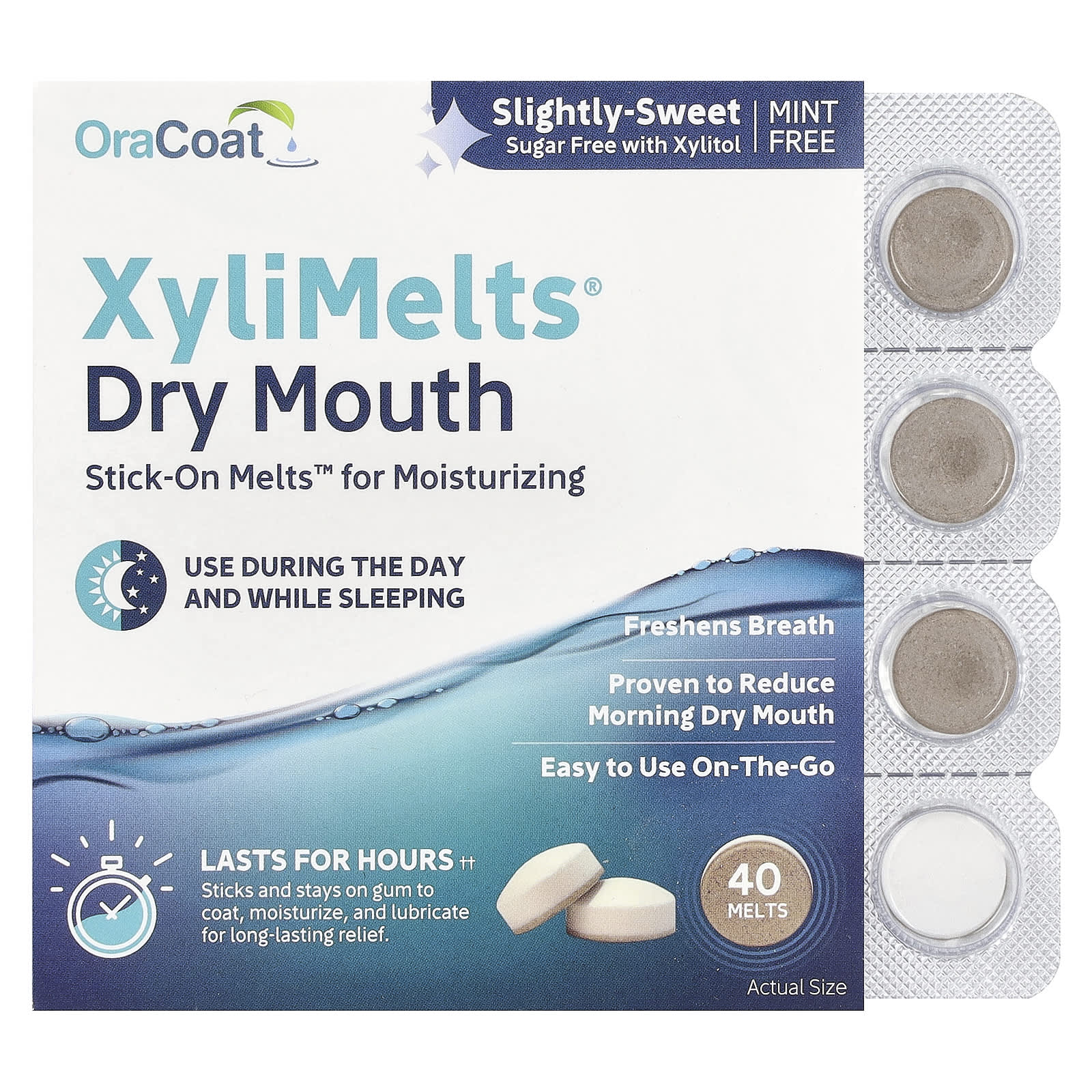 OraCoat, XyliMelts® Dry Mouth, слегка сладкий, 40 плавок