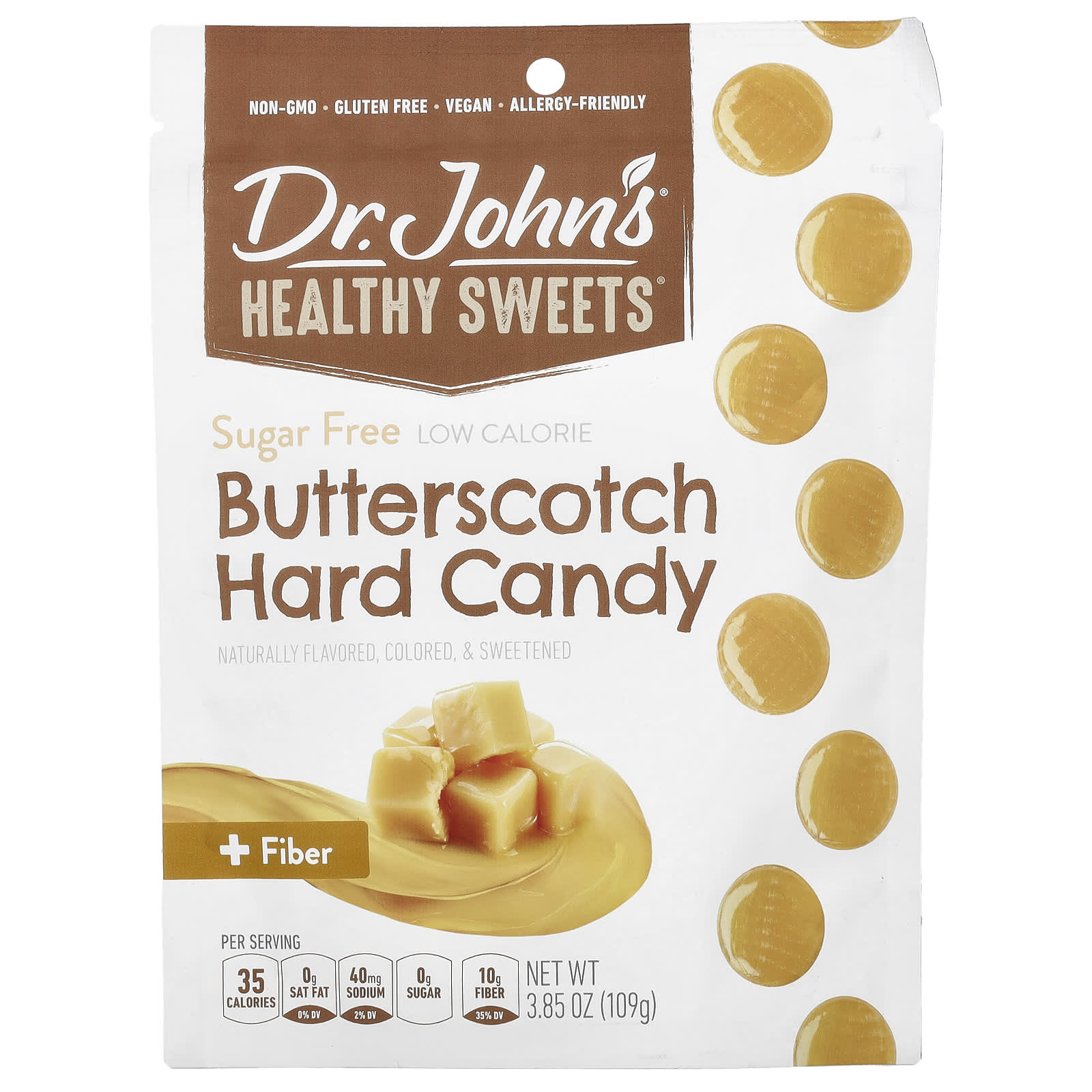 Dr Johns Healthy Sweets Карамель Butterscotch клетчатка без сахара 109 г 385 унции 2090₽