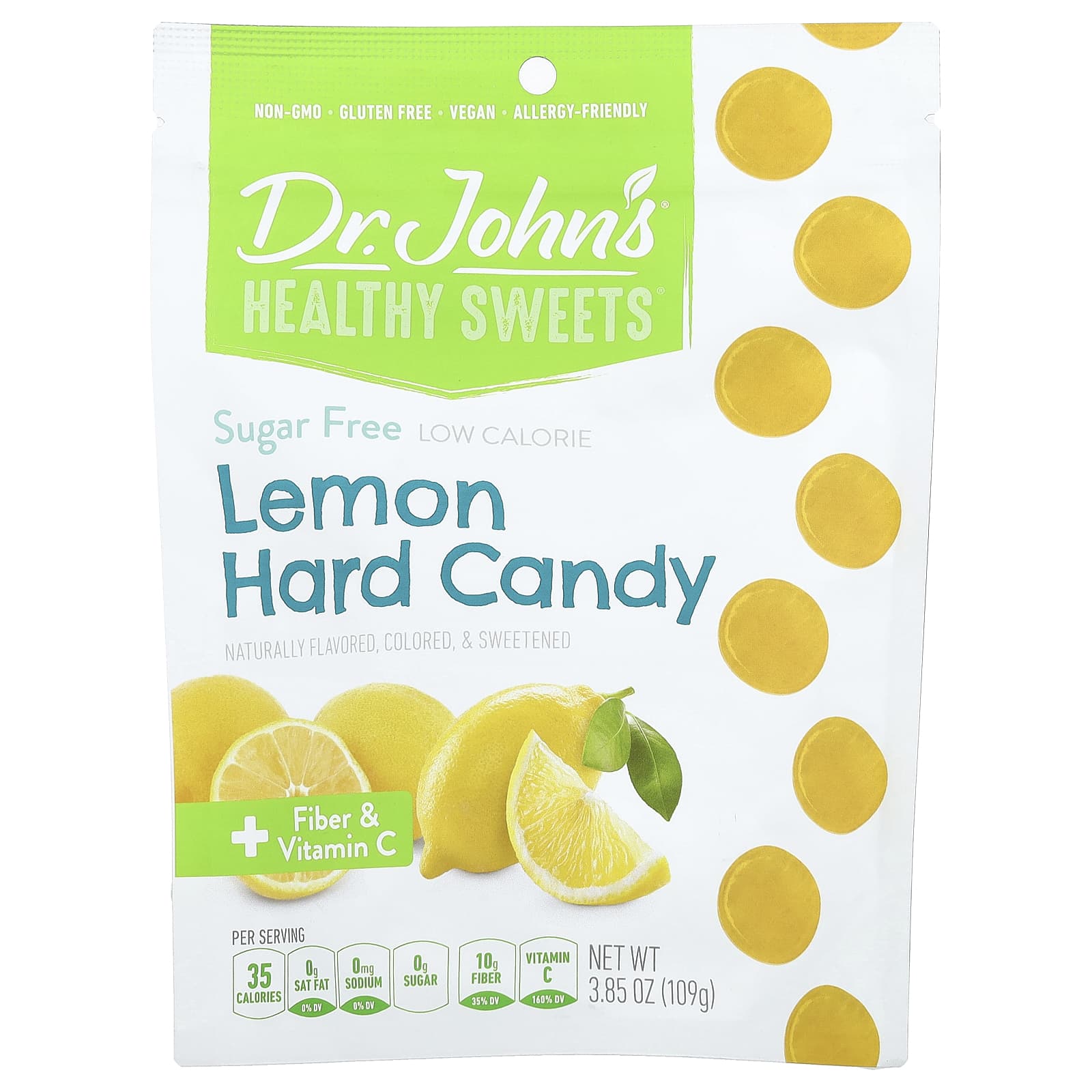 Dr Johns Healthy Sweets Лимонная карамель клетчатка и витамин C без сахара 109 г 385 унции 2090₽