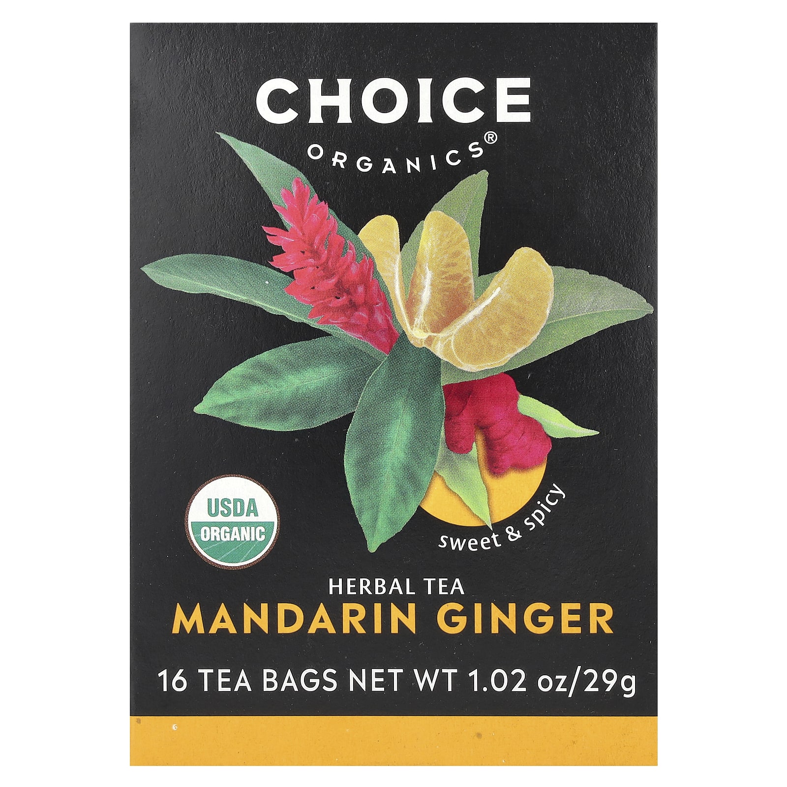 Choice Organic Teas Herbal Tea мандарин и имбирь без кофеина 16 чайных пакетиков 29 г 102 унции 1590₽