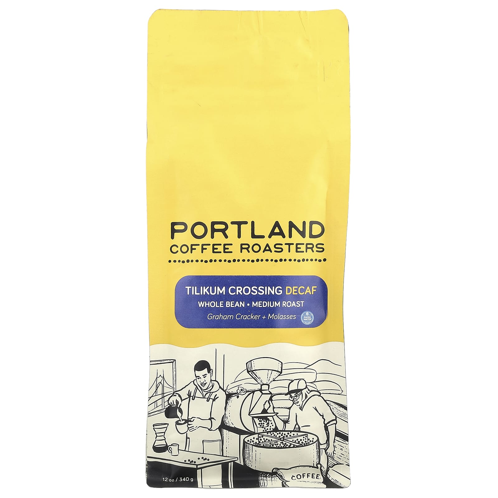Portland Coffee Roasters, Tilikum Crossing Decaf, цельные бобы, средней обжарки, 340 г (12 унций)