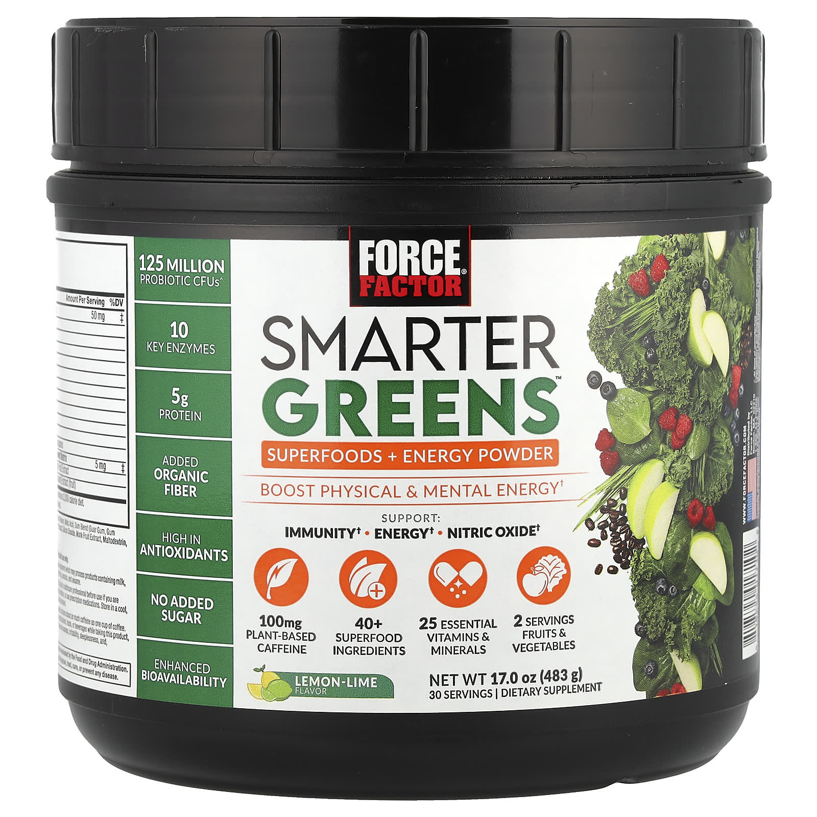 Force Factor, Smarter Greens, суперфуды + энергетический порошок, лимон и лайм, 436 г (15,4 унции)