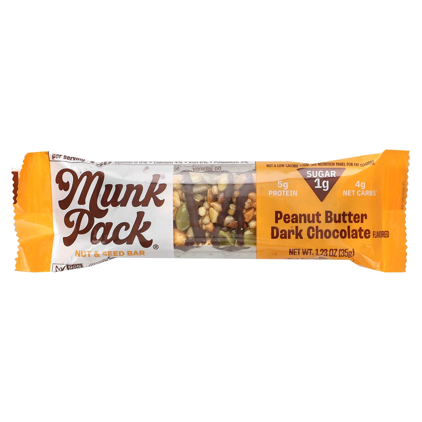 Munk Pack, Nut - Seed Bar, темный шоколад с арахисовой пастой, 35 г (1,23 унции)