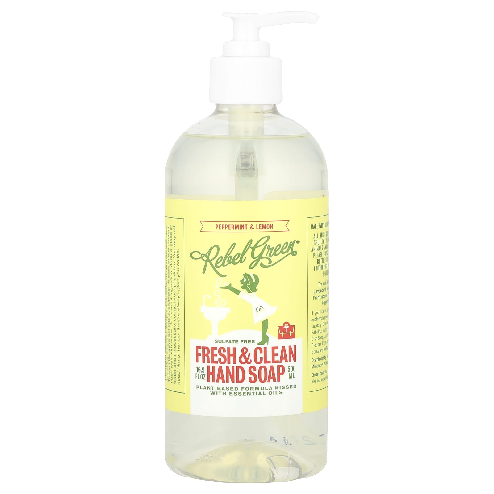Rebel Green, Fresh - Clean, мыло для рук, перечная мята и лимон, 500 мл (16,9 жидк. Унции)