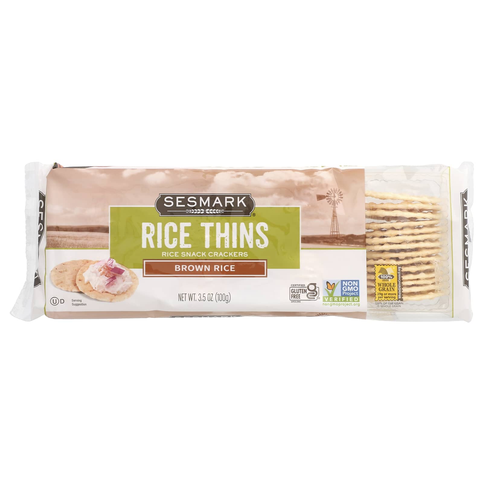 Sesmark, Rice Thins, рисовые крекеры, коричневый рис, 100 г (3,5 унции)