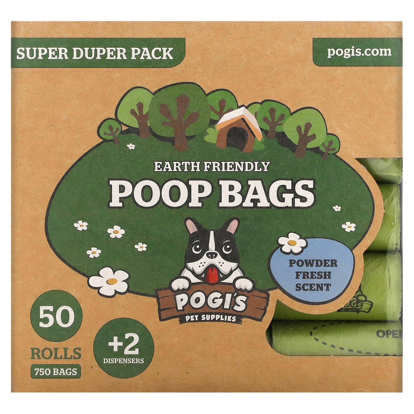 Pogis Pet Supplies Earth Friendly Poop Bags Super Duper Pack Powder Fresh 50 Rolls 750 Bags 2 Dispensers 5090₽
