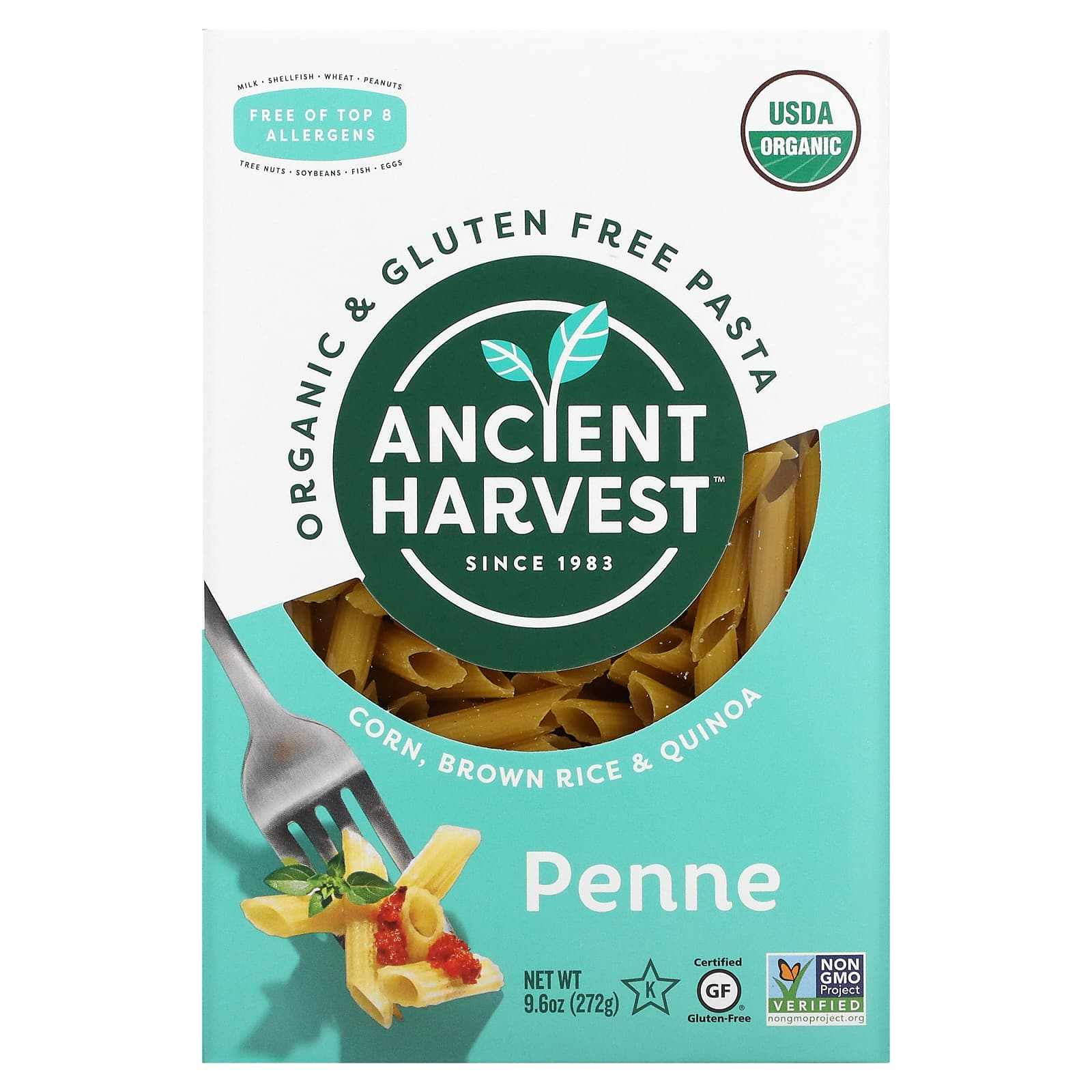 Ancient Harvest, Organic - Gluten Free Pasta, Penne, Corn, Brown Rice - Quinoa, 9.6 oz (272 g)