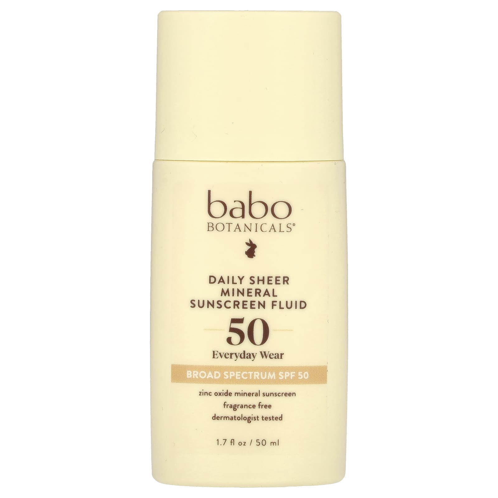Babo Botanicals, Daily Sheer Fluid Mineral Sunscreen 50, без отдушек, 50 мл (1,7 жидк. Унции)