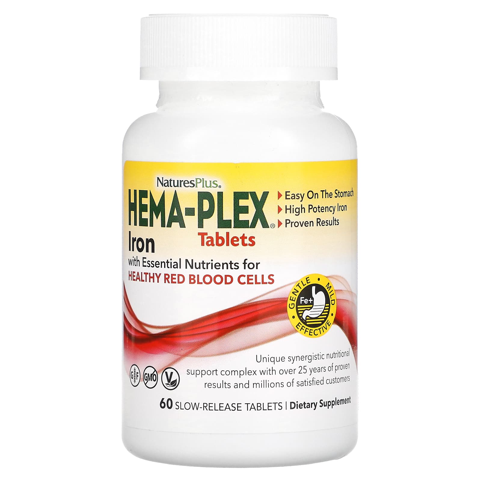 NaturesPlus Hema-Plex железо с незаменимыми питательными веществами для здоровых эритроцитов 60 таблеток с медленным высвобождением 4290₽
