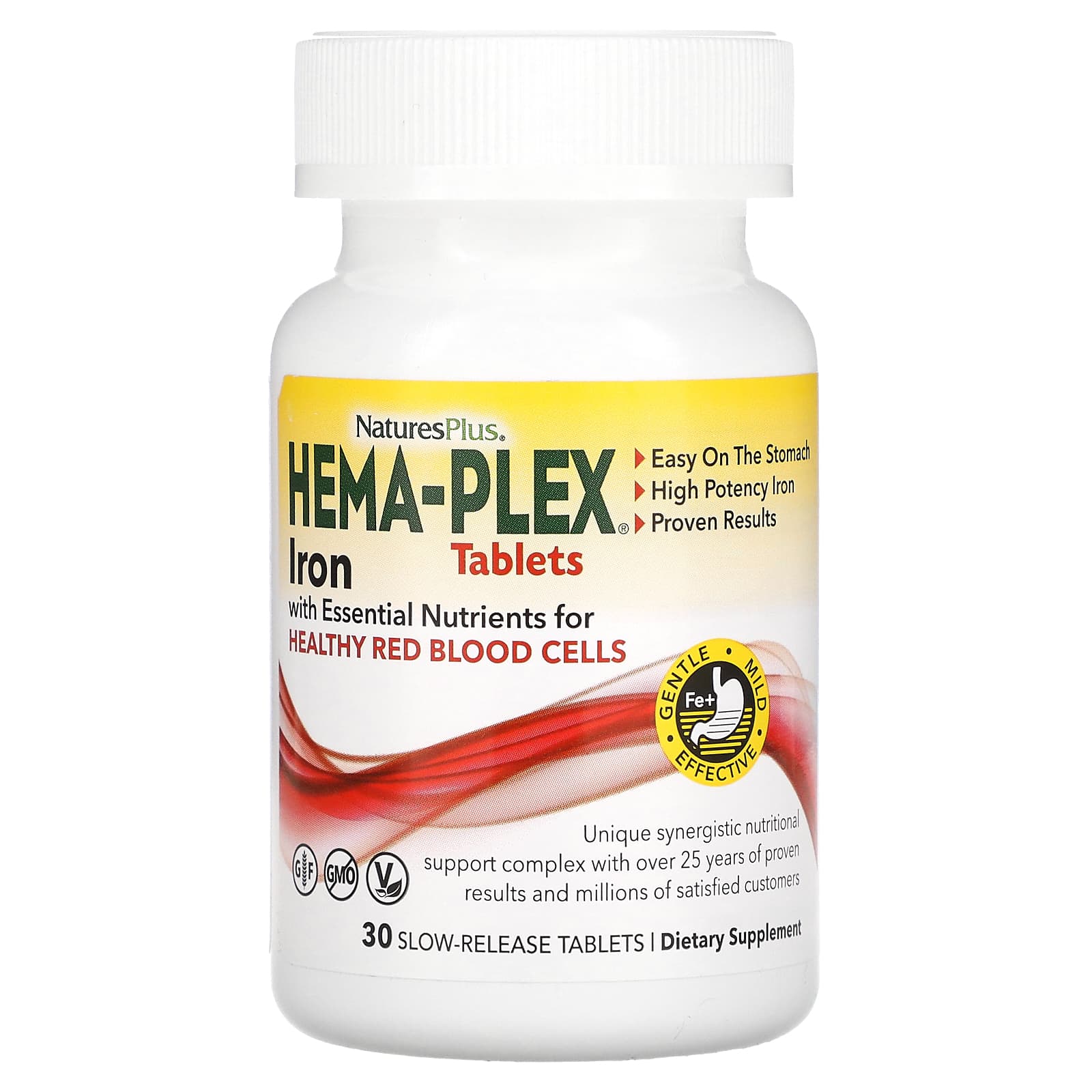 NaturesPlus Hema-Plex железо с незаменимыми питательными веществами для здоровых эритроцитов 30 таблеток с медленным высвобождением 2490₽