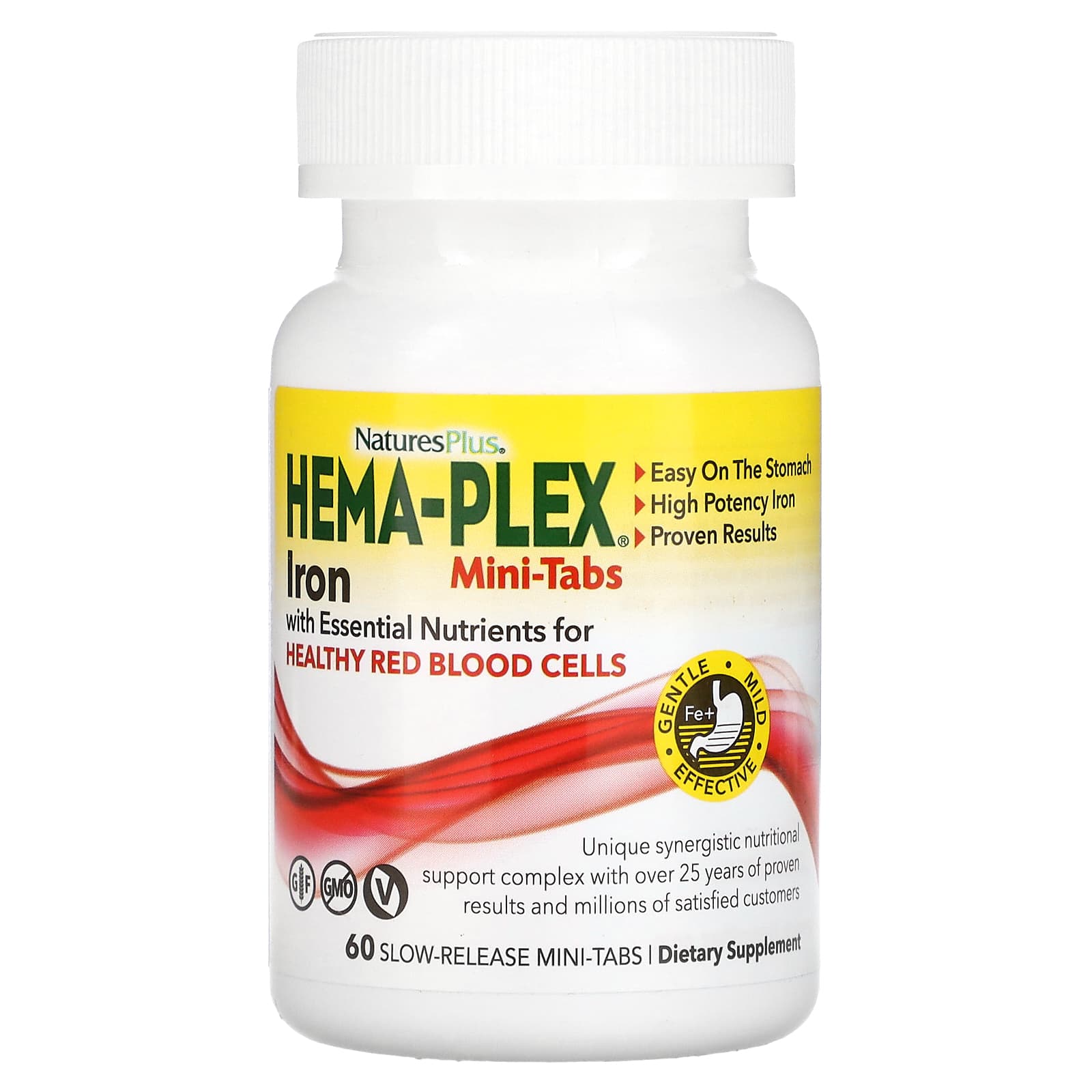 NaturesPlus Hema-Plex железо с незаменимыми питательными веществами для здоровых эритроцитов 60 мини-таблеток с медленным высвобождением 2590₽