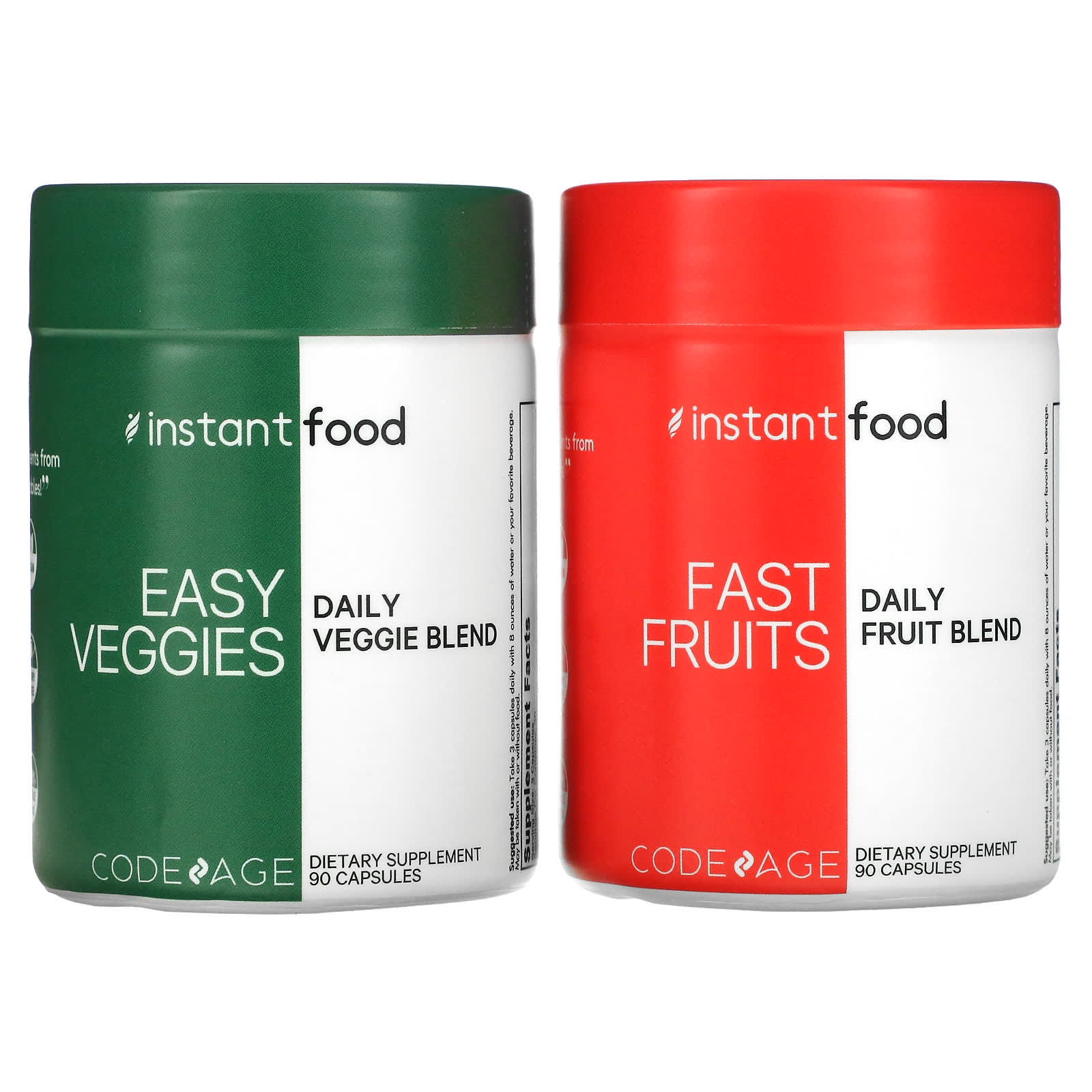 Codeage Easy Veggies Daily Veggie Blend Fast Fruits Daily Fruit Blend 2 бутылки 90 капсул в каждой 9490₽