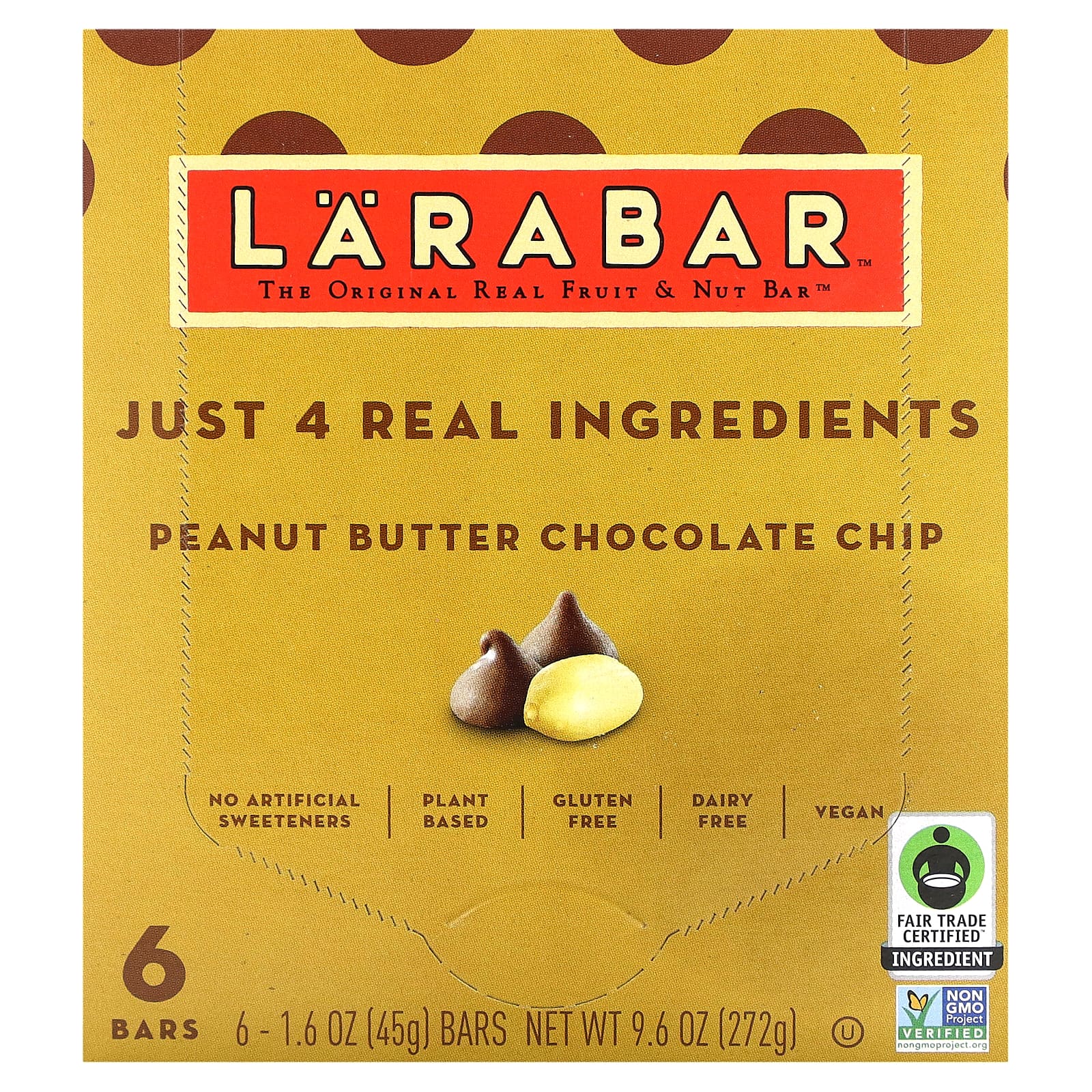 Larabar The Original Real Fruit - Nut Bar арахисовая паста и шоколадная крошка 6 батончиков по 45 г 16 унции 2290₽
