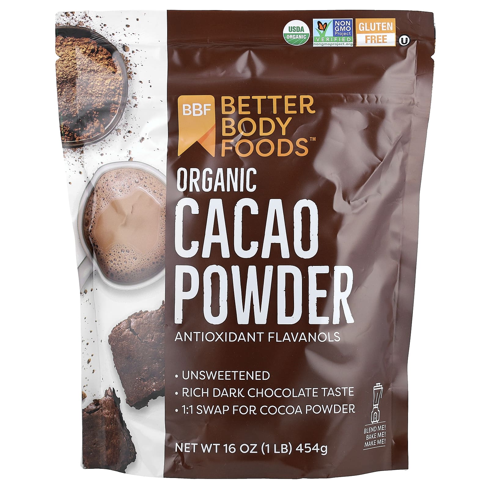 BetterBody Foods Органический порошок какао 454 г 1 фунт 2190₽