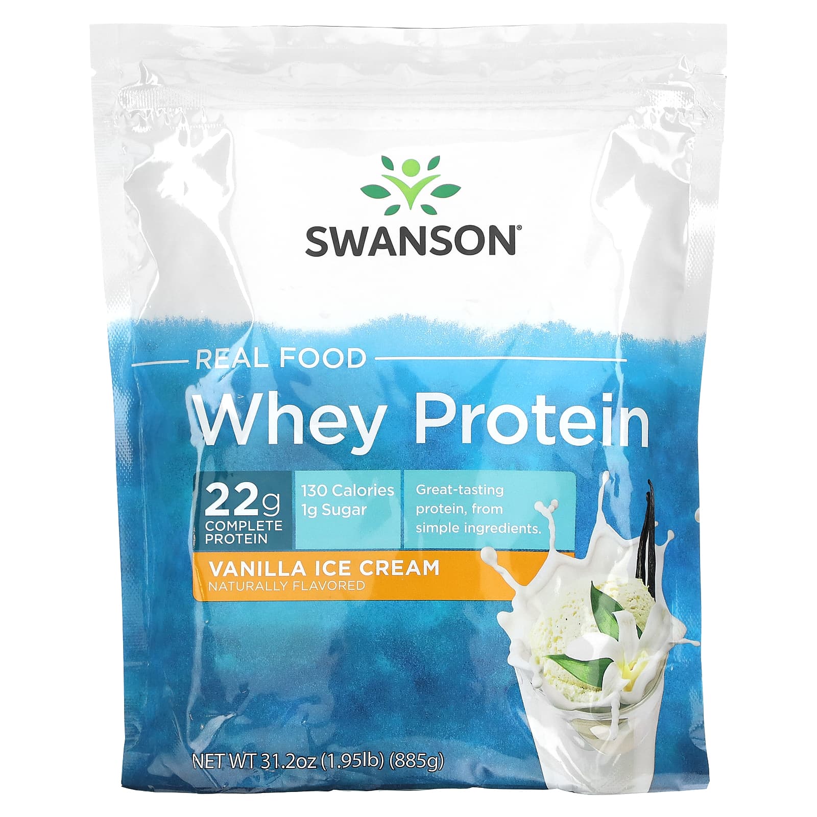 Swanson Real Food Whey Protein ванильное мороженое 885 г 195 фунта 4690₽