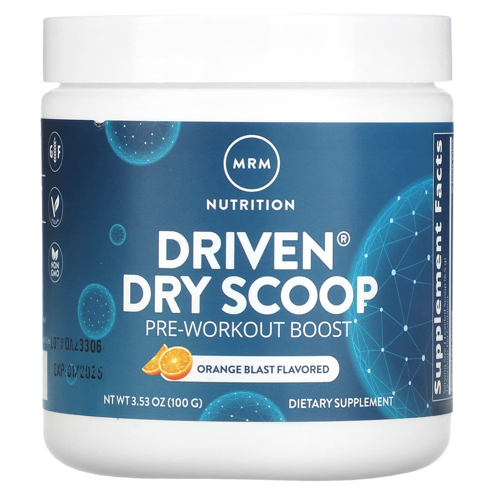 MRM Nutrition Driven Dry Scoop предтренировочная добавка апельсиновый сок 100 г 353 унции 2090₽