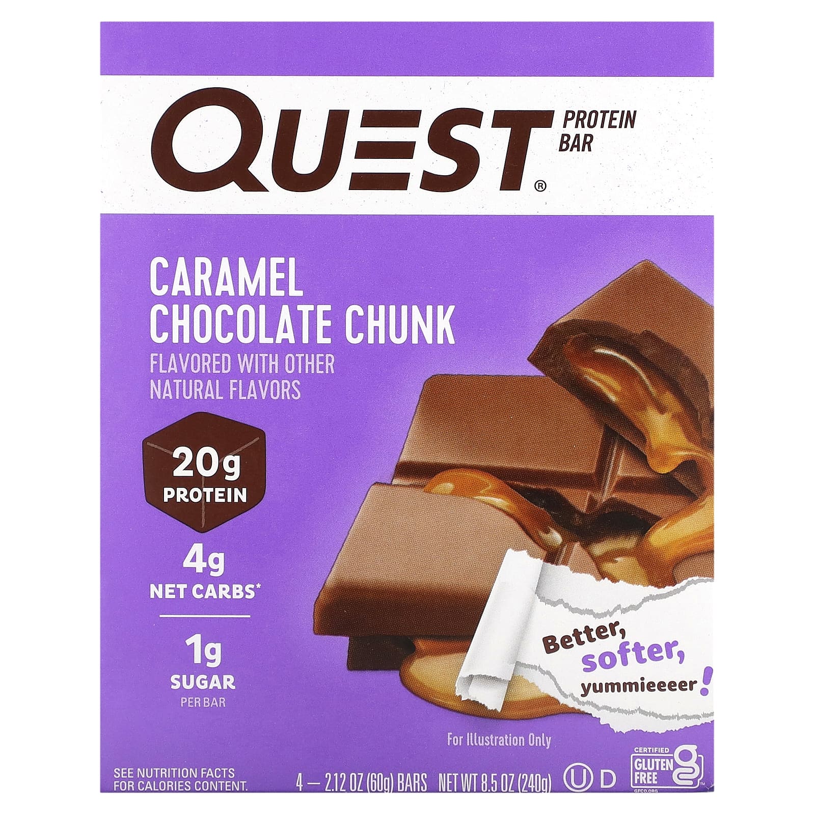 Quest Nutrition Протеиновый батончик кусочки карамельного шоколада 4 батончика 60 г 212 унции 2090₽