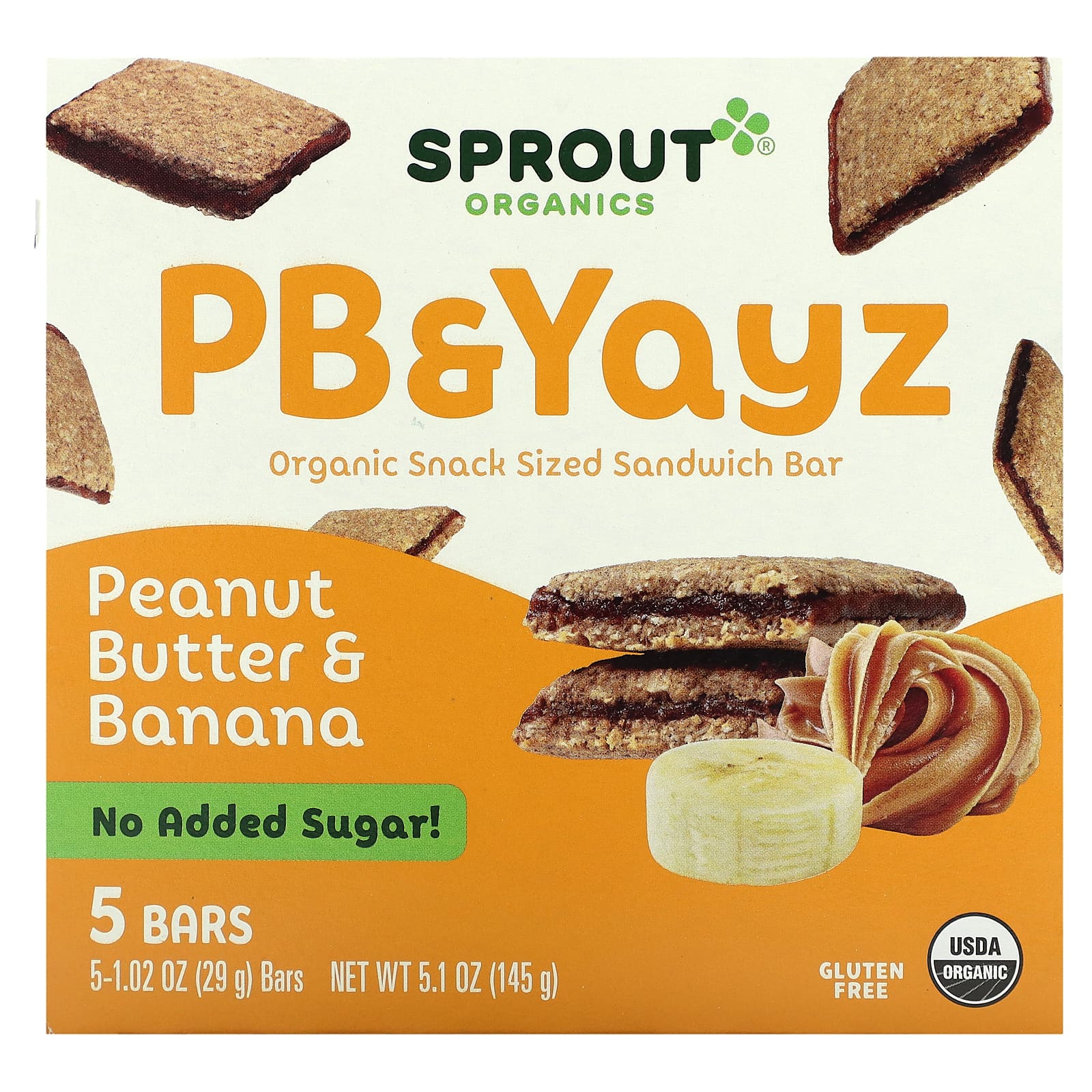 Sprout Organics PB - Yayz органический сэндвич-батончик для снеков арахисовое масло и банан 5 батончиков 29 г 102 унции 1690₽